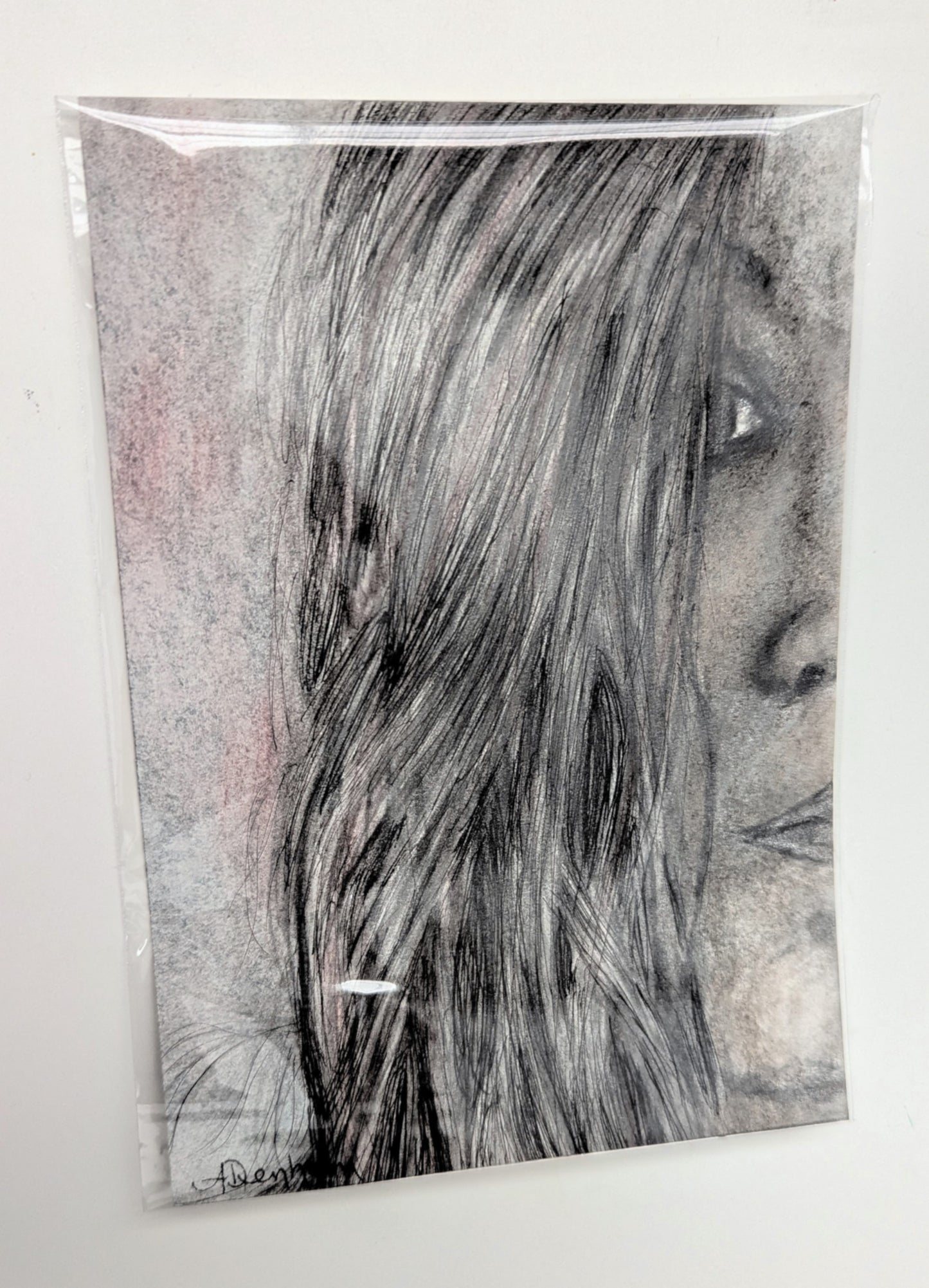 Woman's Half Face Drawing, Charcoal Self Portrait, Original Artwork