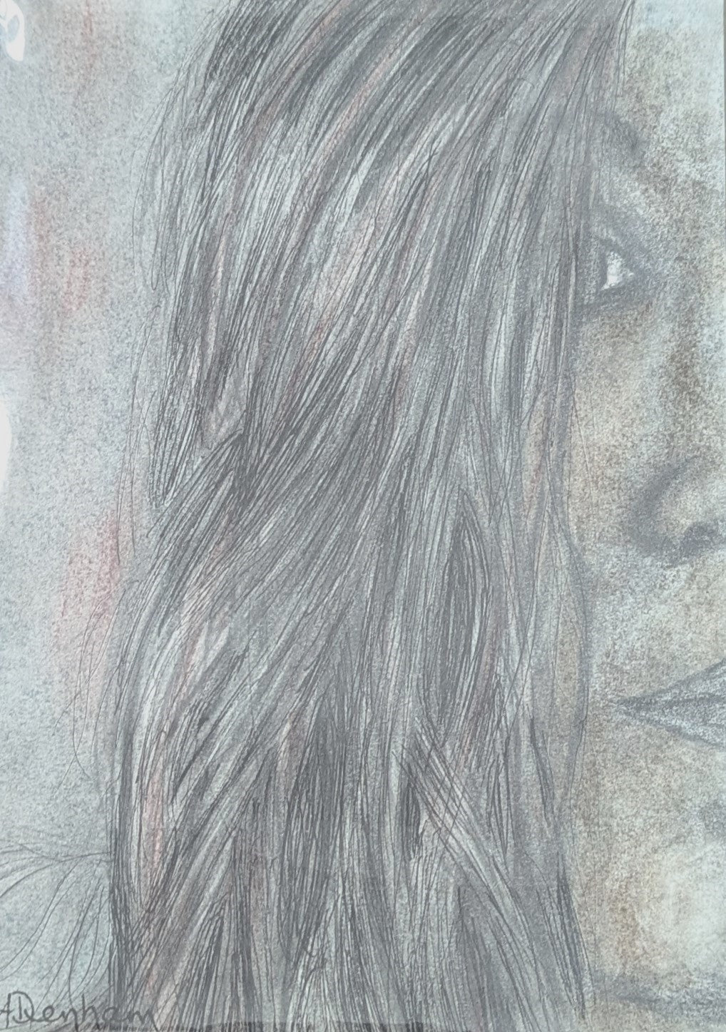 Woman's Half Face Drawing, Charcoal Self Portrait, Original Artwork
