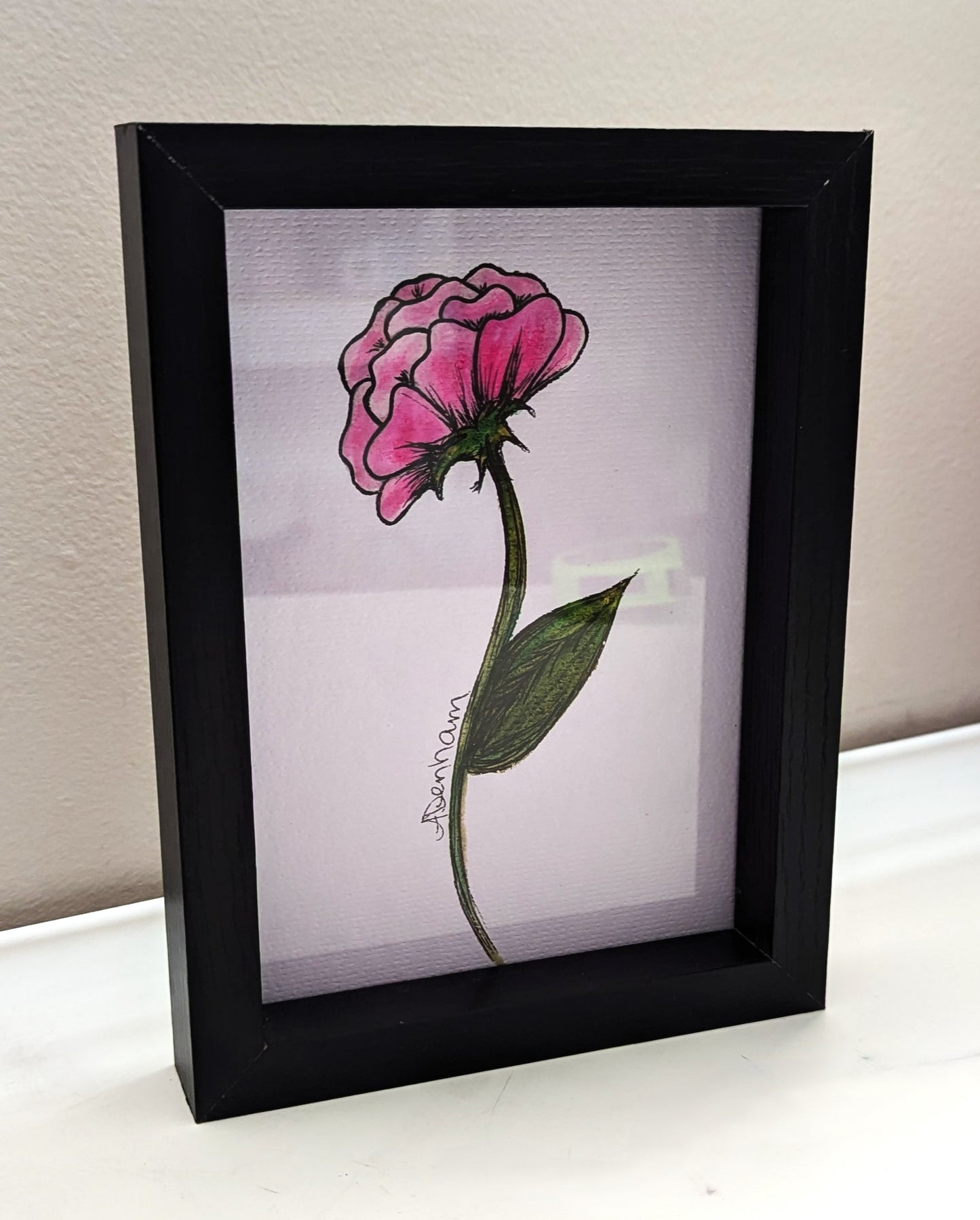 Pink Flower Watercolor Drawing, Framed