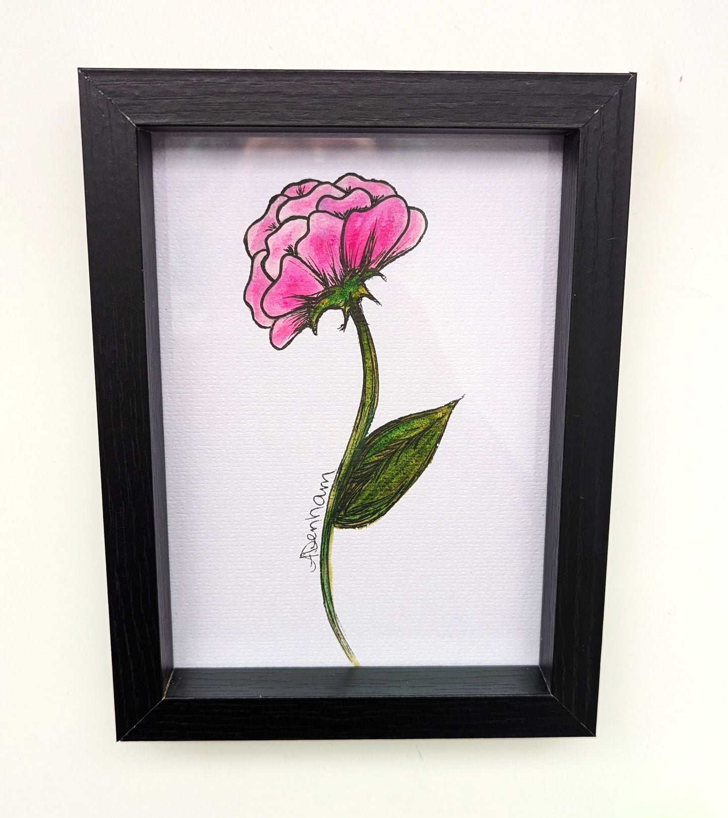 Pink Flower Watercolor Drawing, Framed
