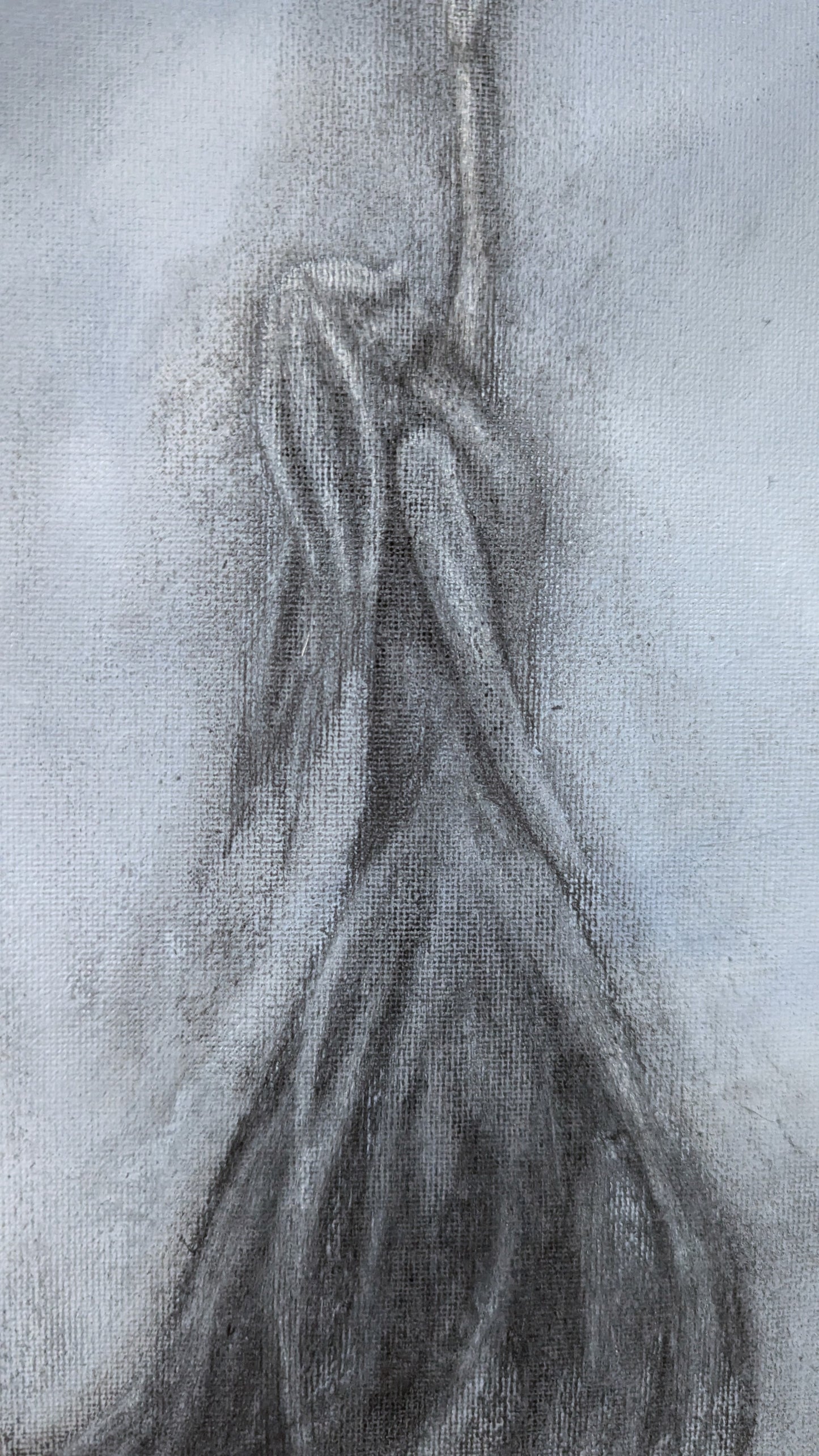 "Falling into the Night" Woman Reaching Charcoal Painting, Hand Drawn Woman, Somber Painting, Hopeful Drawing, Grey Scale Gothic Painting
