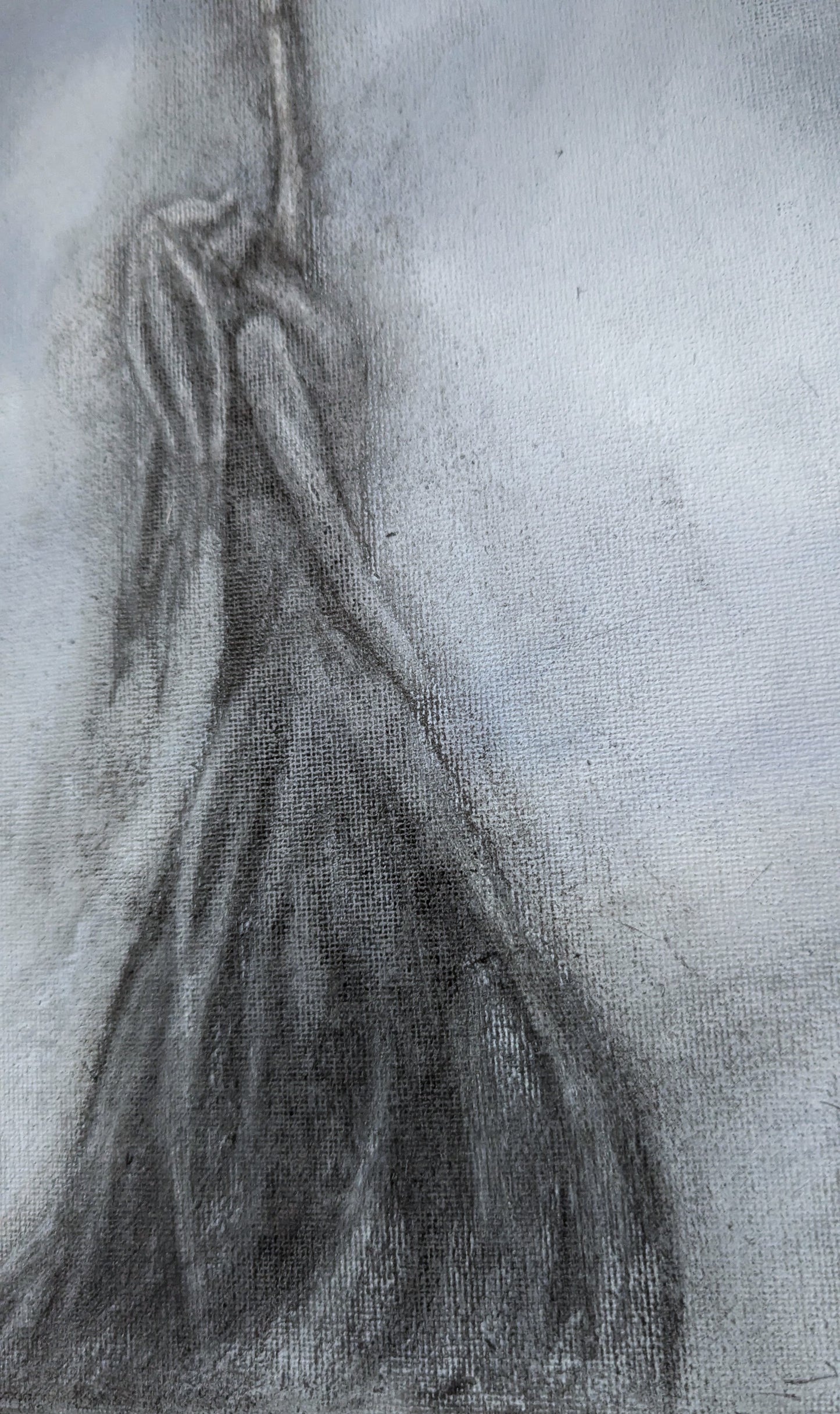 "Falling into the Night" Woman Reaching Charcoal Painting, Hand Drawn Woman, Somber Painting, Hopeful Drawing, Grey Scale Gothic Painting