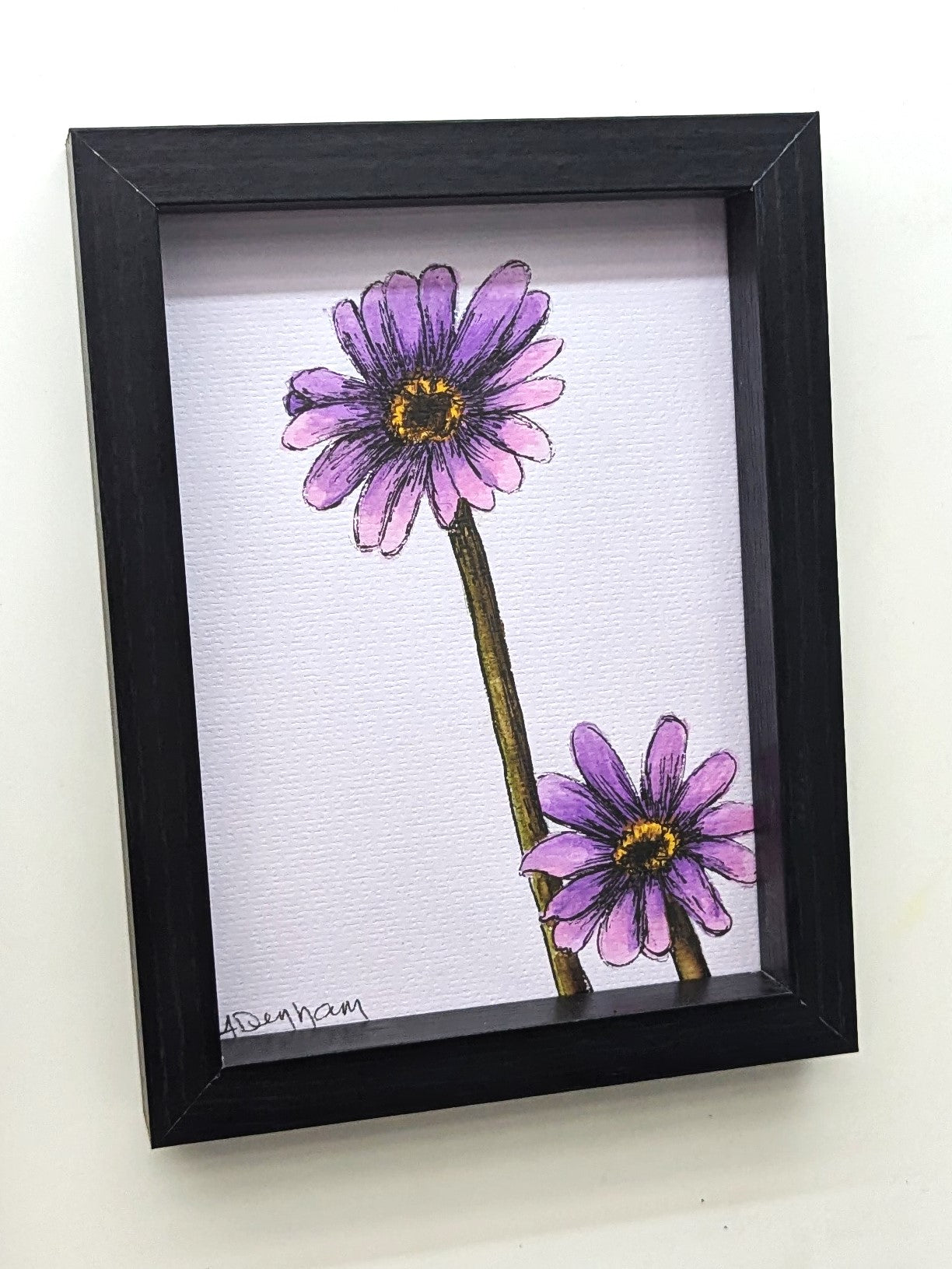 Purple Flowers Watercolor Drawing, Framed
