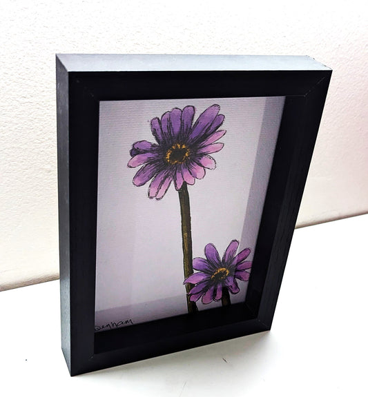 Purple Flowers Watercolor Drawing, Framed