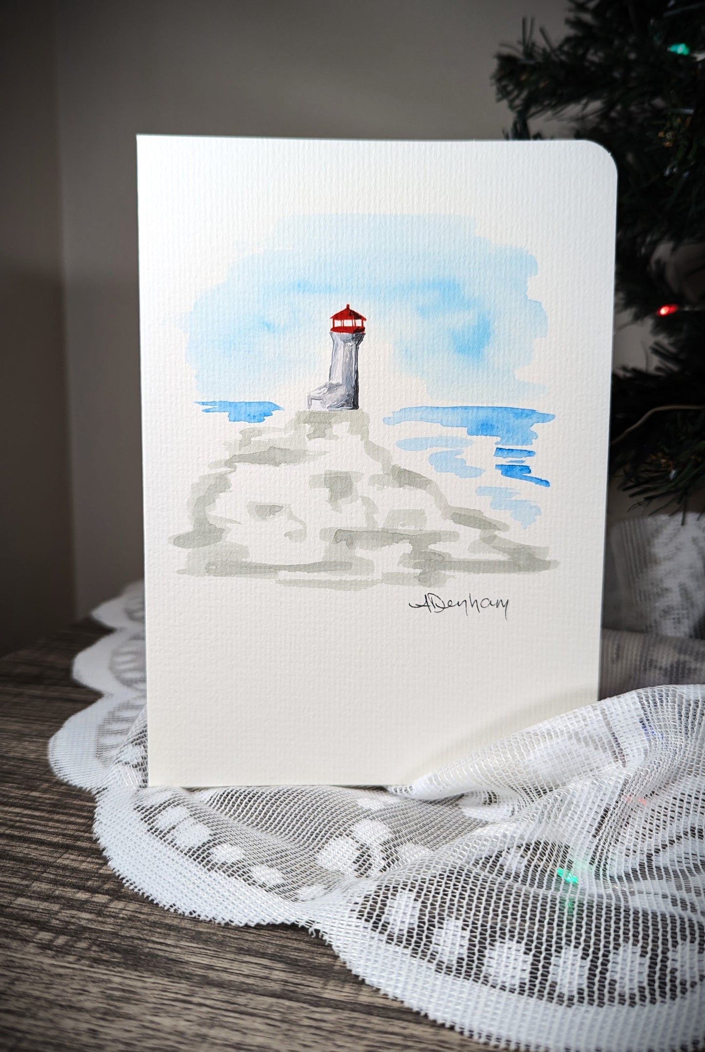 Peggy's Cove, Nova Scotia Lighthouse Greeting Card, Hand Painted, Blank Inside