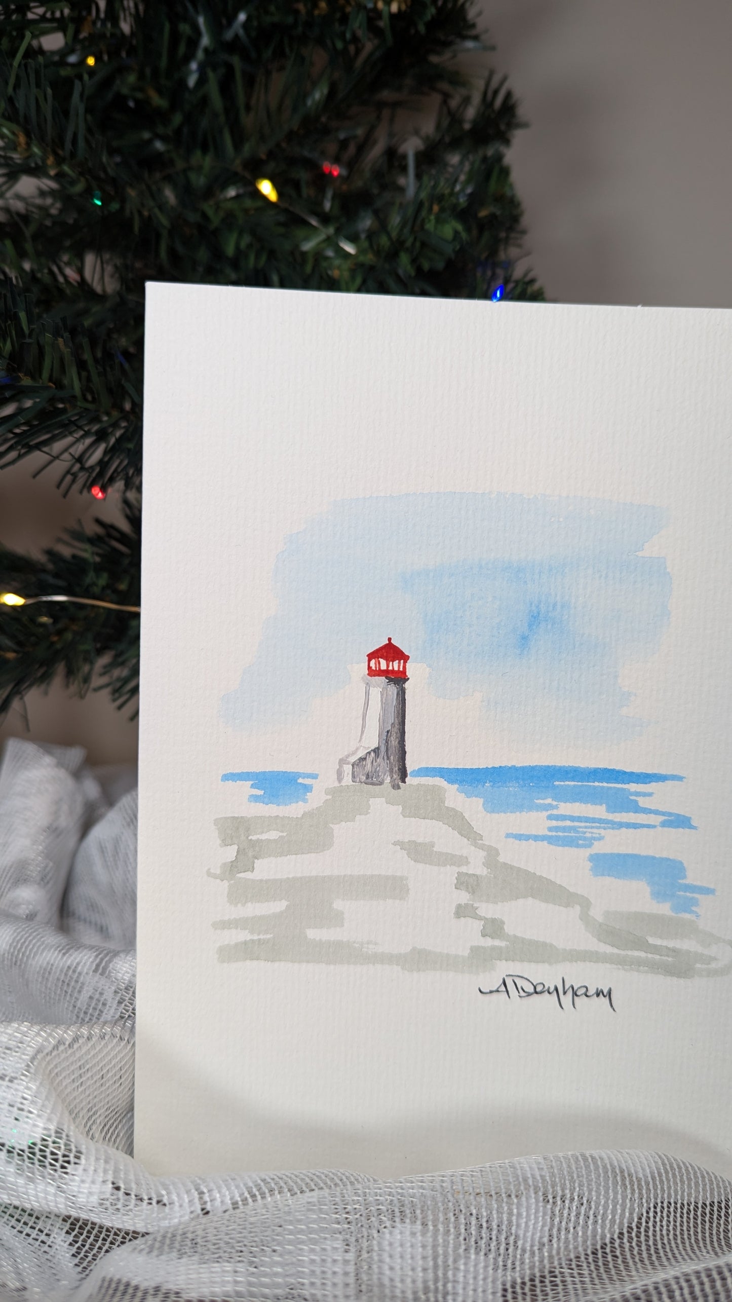 Peggy's Cove, Nova Scotia Lighthouse Greeting Card, Hand Painted, Blank Inside