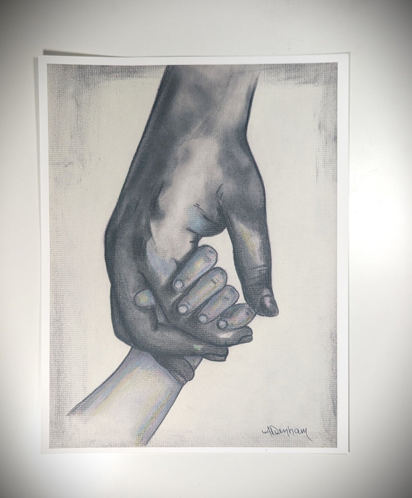 Parent and Child Holding Hard Charcoal Drawing Print, 9" by 12", Unframed