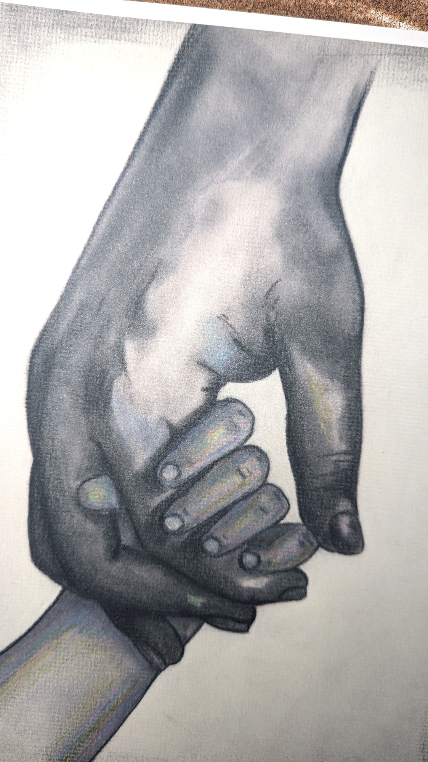 Parent and Child Holding Hard Charcoal Drawing Print, 9" by 12", Unframed