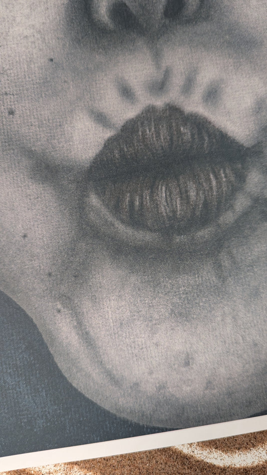 Woman's kiss sensual charcoal drawing print, sepia artwork print, 8.5" by 11"