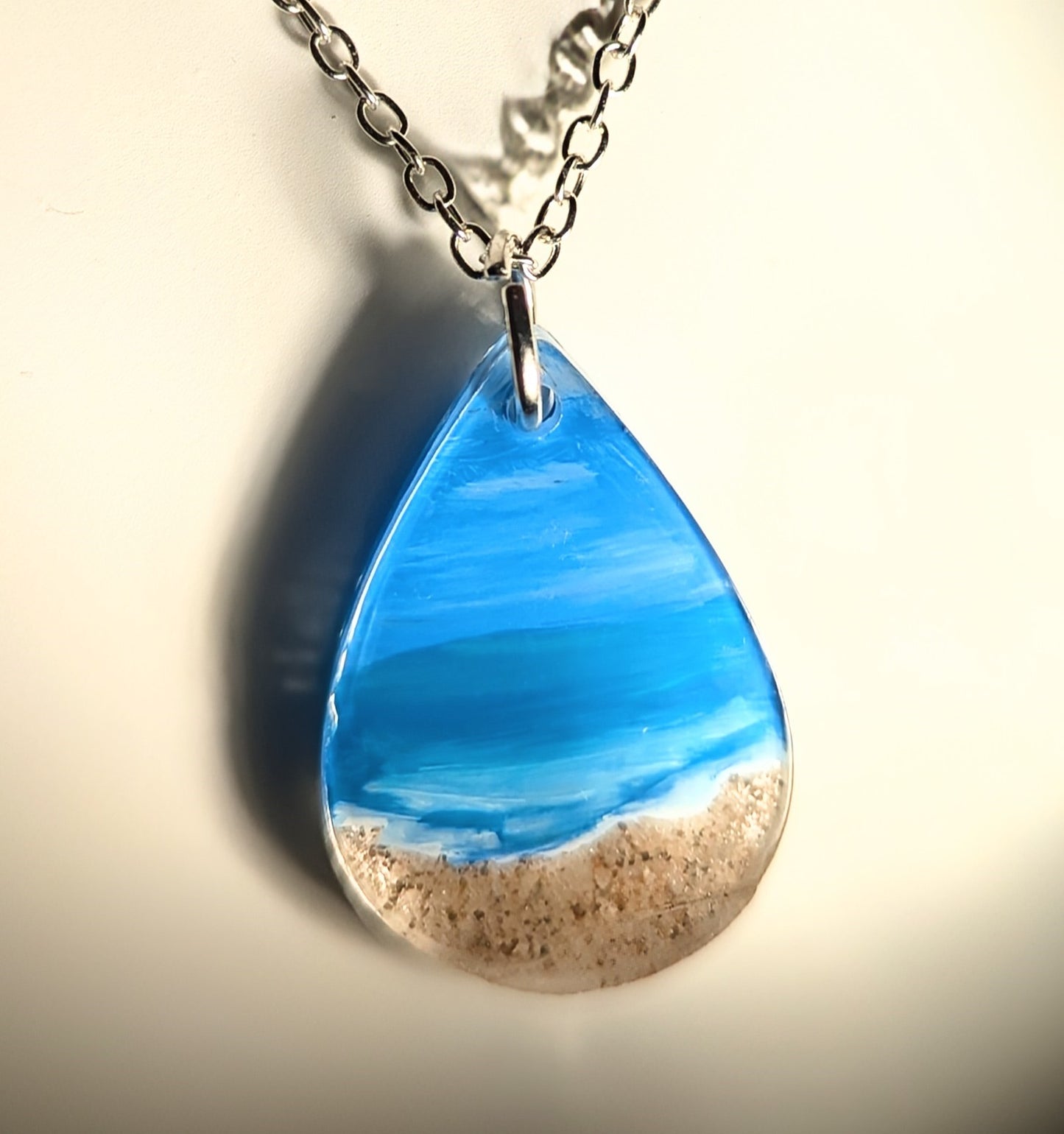 Sandy Beach Hand Painted Necklace, Resin Necklace with Real Nova Scotia Sand, Boho Hippy Beach Necklace
