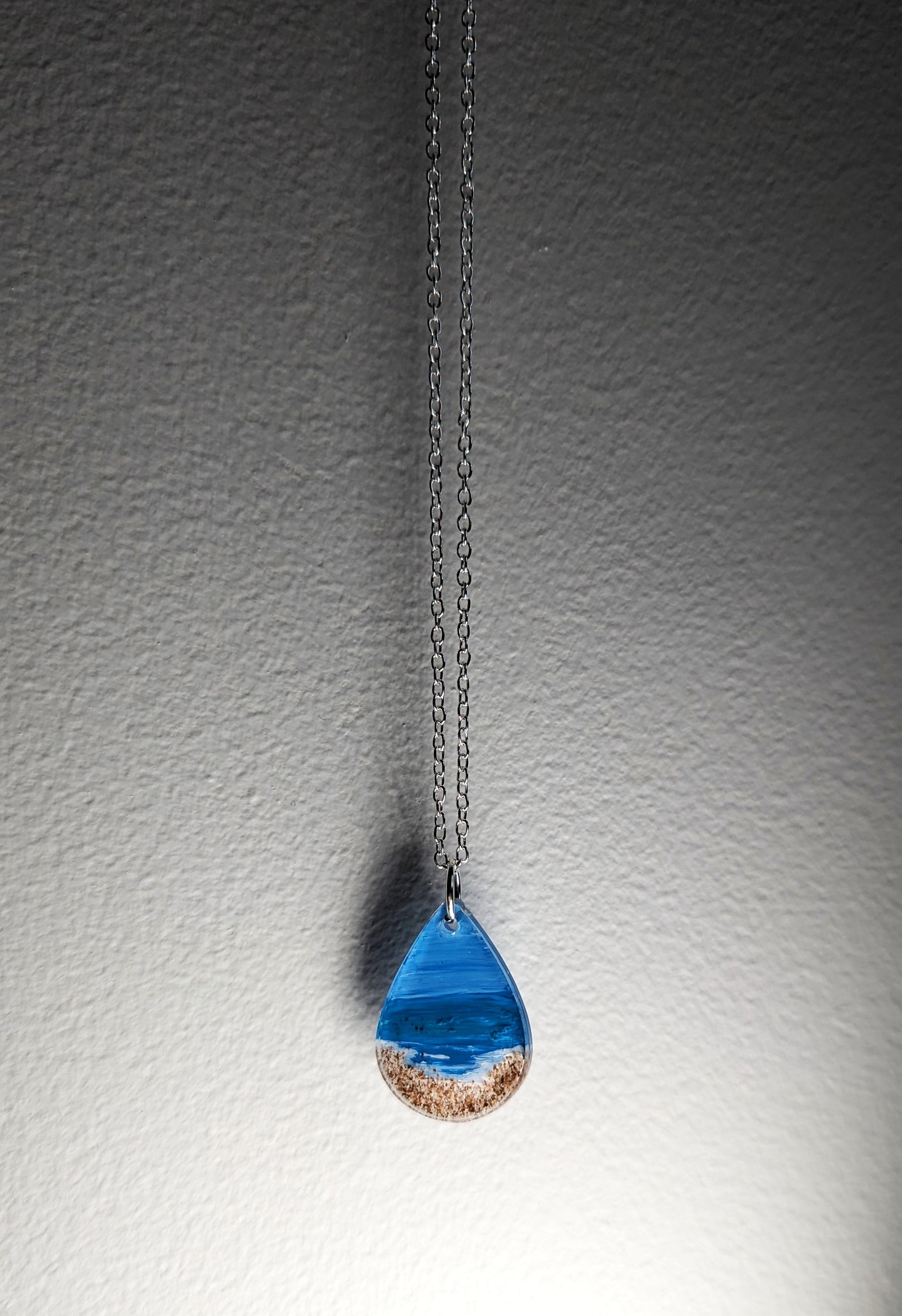 Sandy Beach Hand Painted Necklace, Resin Necklace with Real Nova Scotia Sand, Boho Hippy Beach Necklace