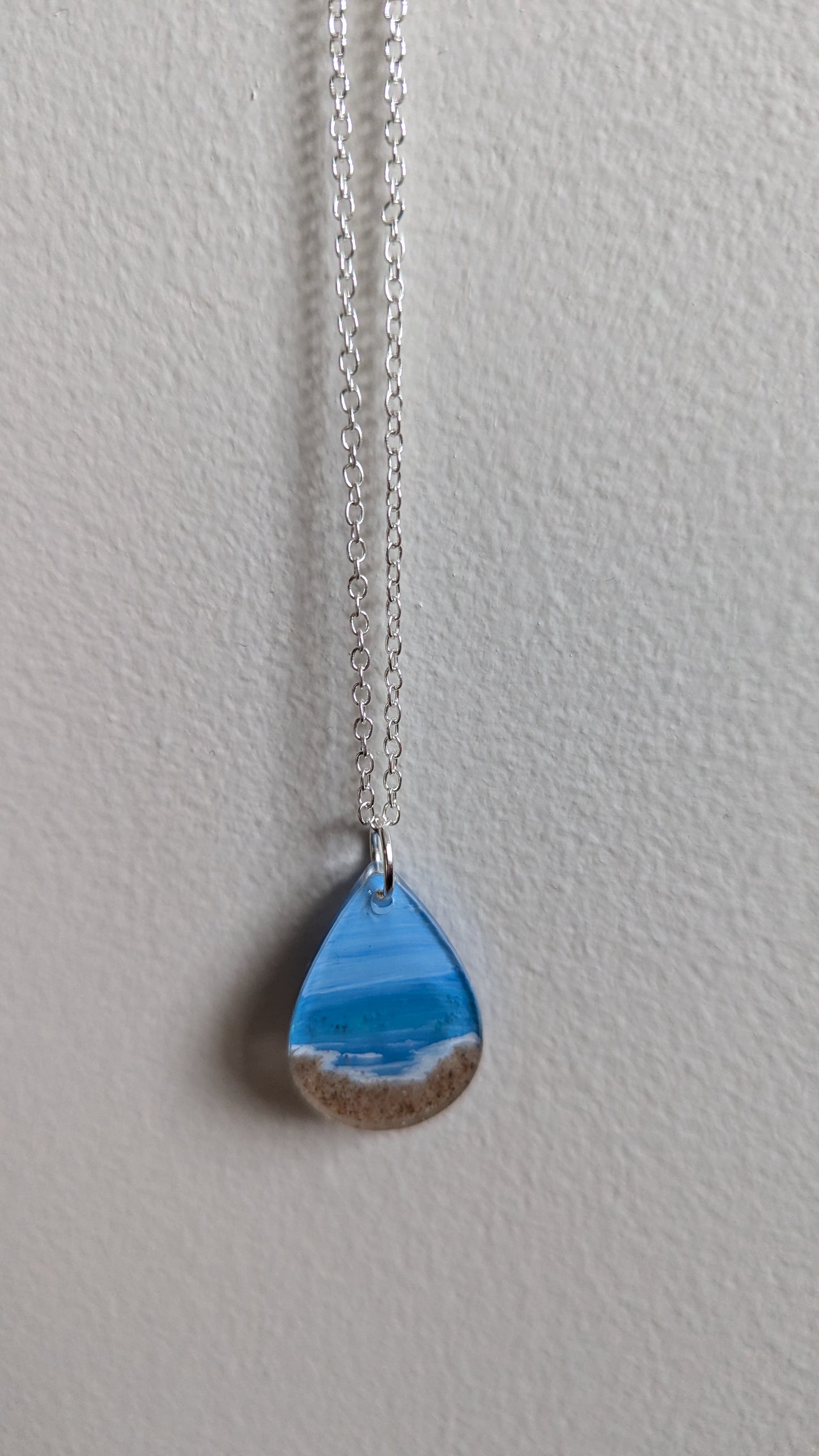 Sandy Beach Hand Painted Necklace, Resin Necklace with Real Nova Scotia Sand, Boho Hippy Beach Necklace
