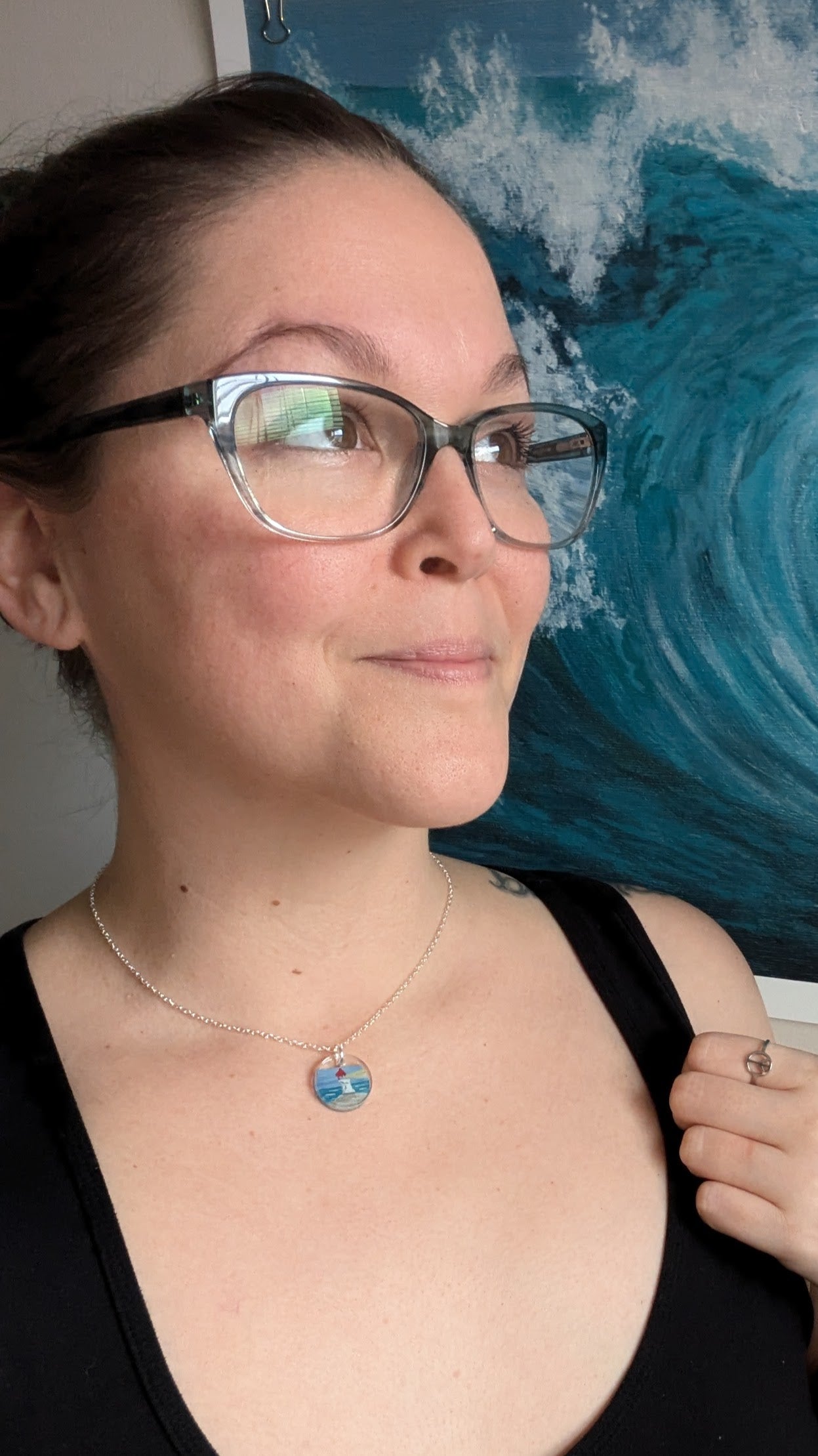 Hand Painted Lighthouse Necklace, Resin Necklace with embedded Lighthouse Painting