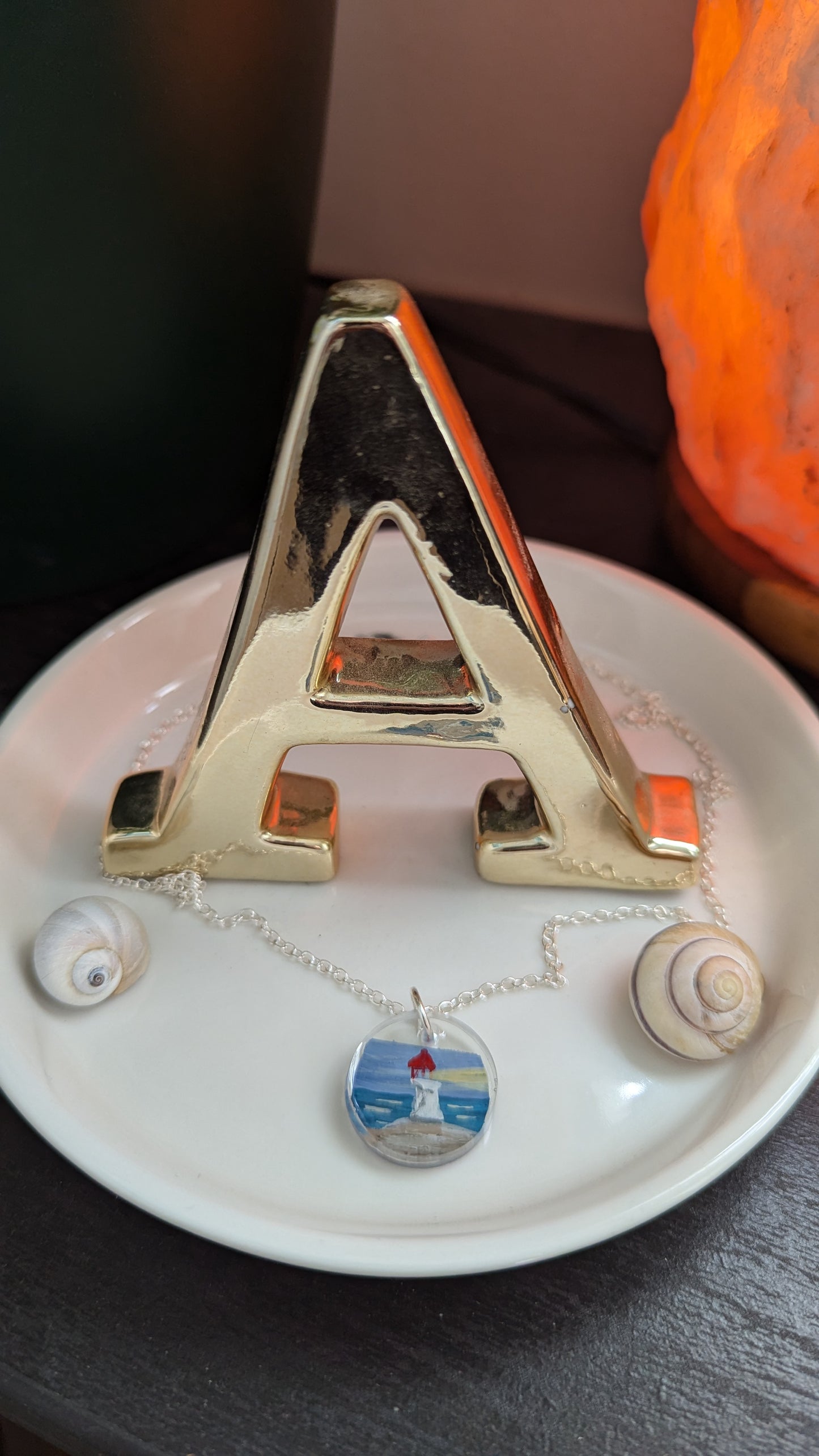 Hand Painted Lighthouse Necklace, Resin Necklace with embedded Lighthouse Painting