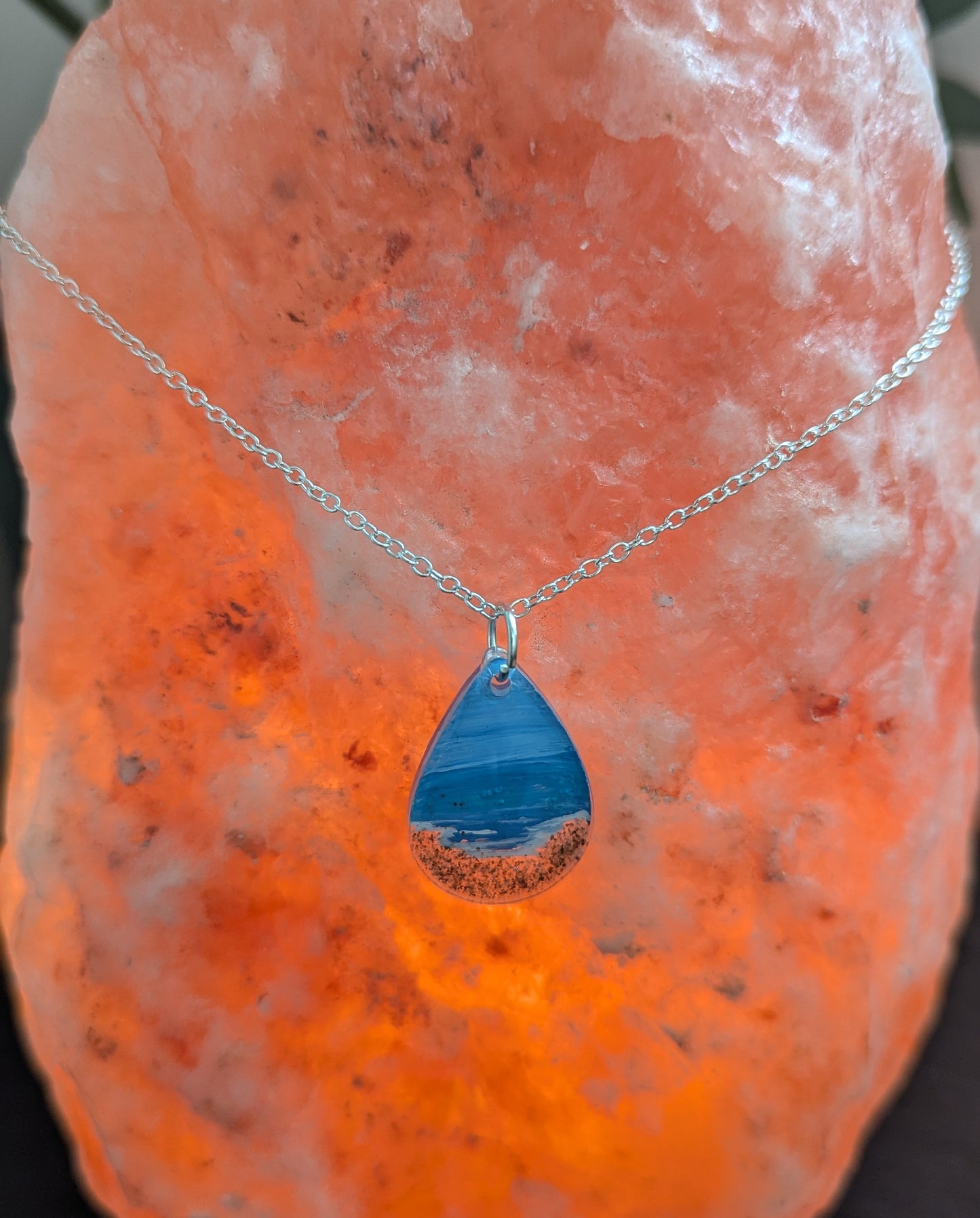 Sandy Beach Hand Painted Necklace, Resin Necklace with Real Nova Scotia Sand, Boho Hippy Beach Necklace