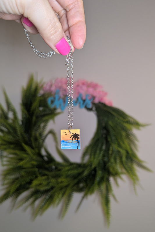 Beach Sunset Silhouette Necklace