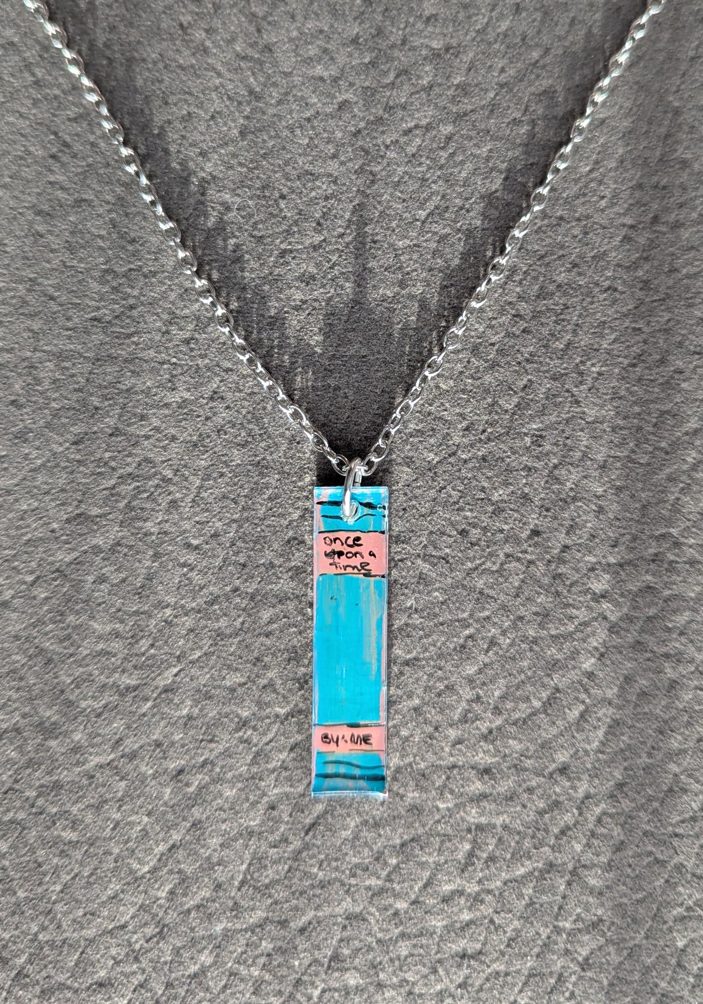 Book spine bookish hand painted necklace