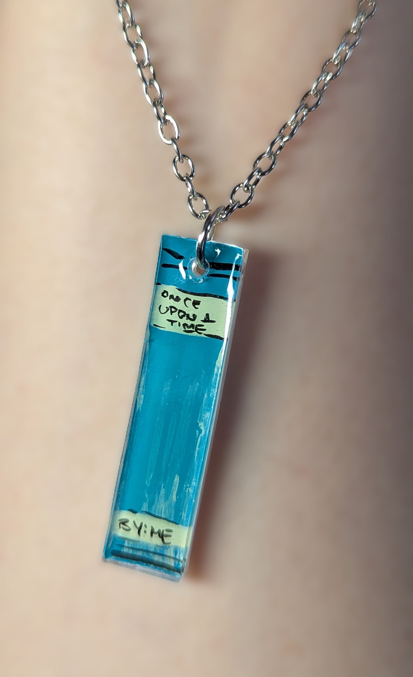 Book spine bookish hand painted necklace