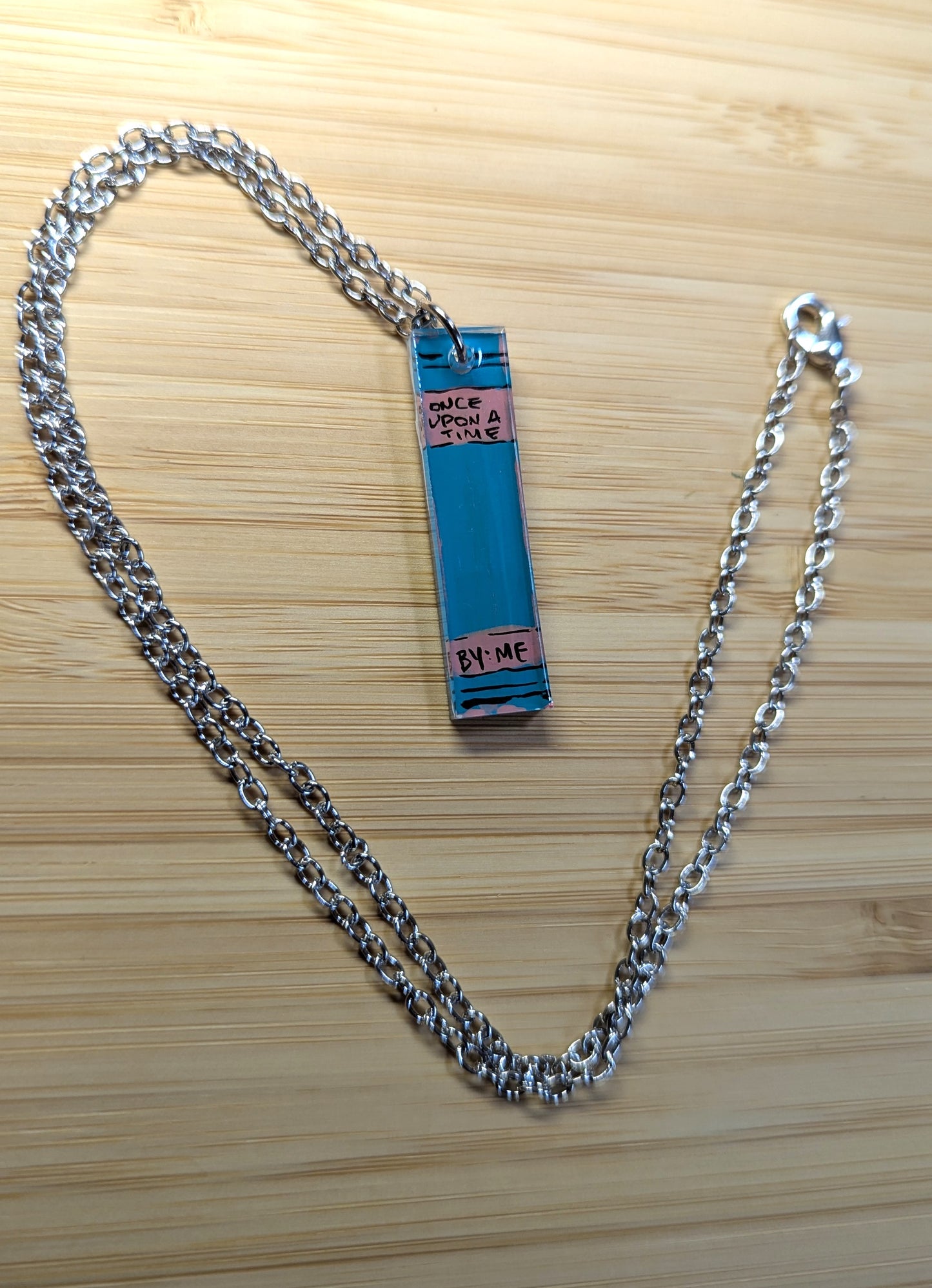 Book spine bookish hand painted necklace