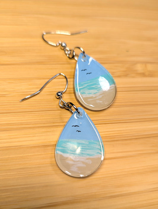 Gentle beach hand painted resin earrings