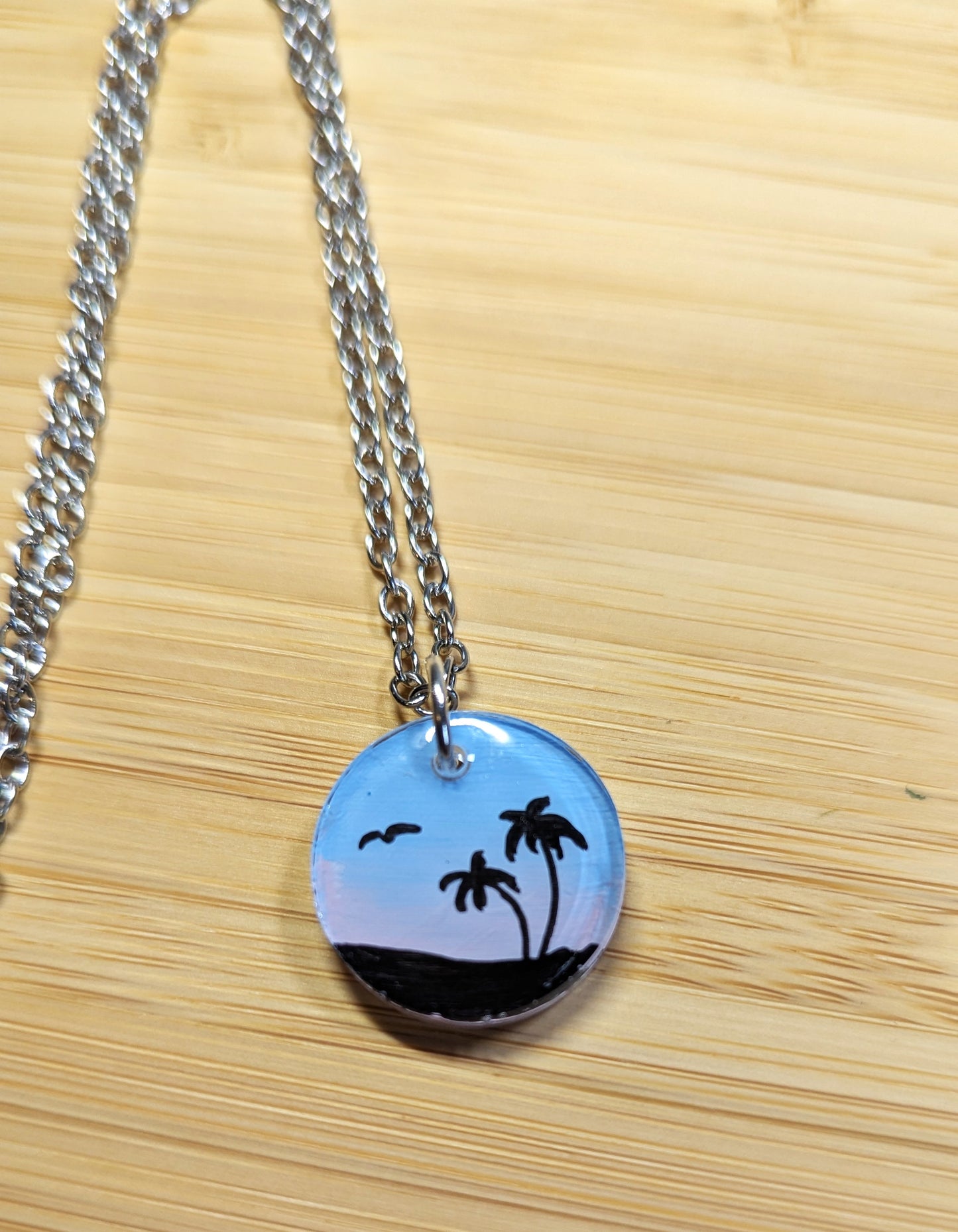 Palm Trees Sunset Silhouette Coin-shaped pendant necklace