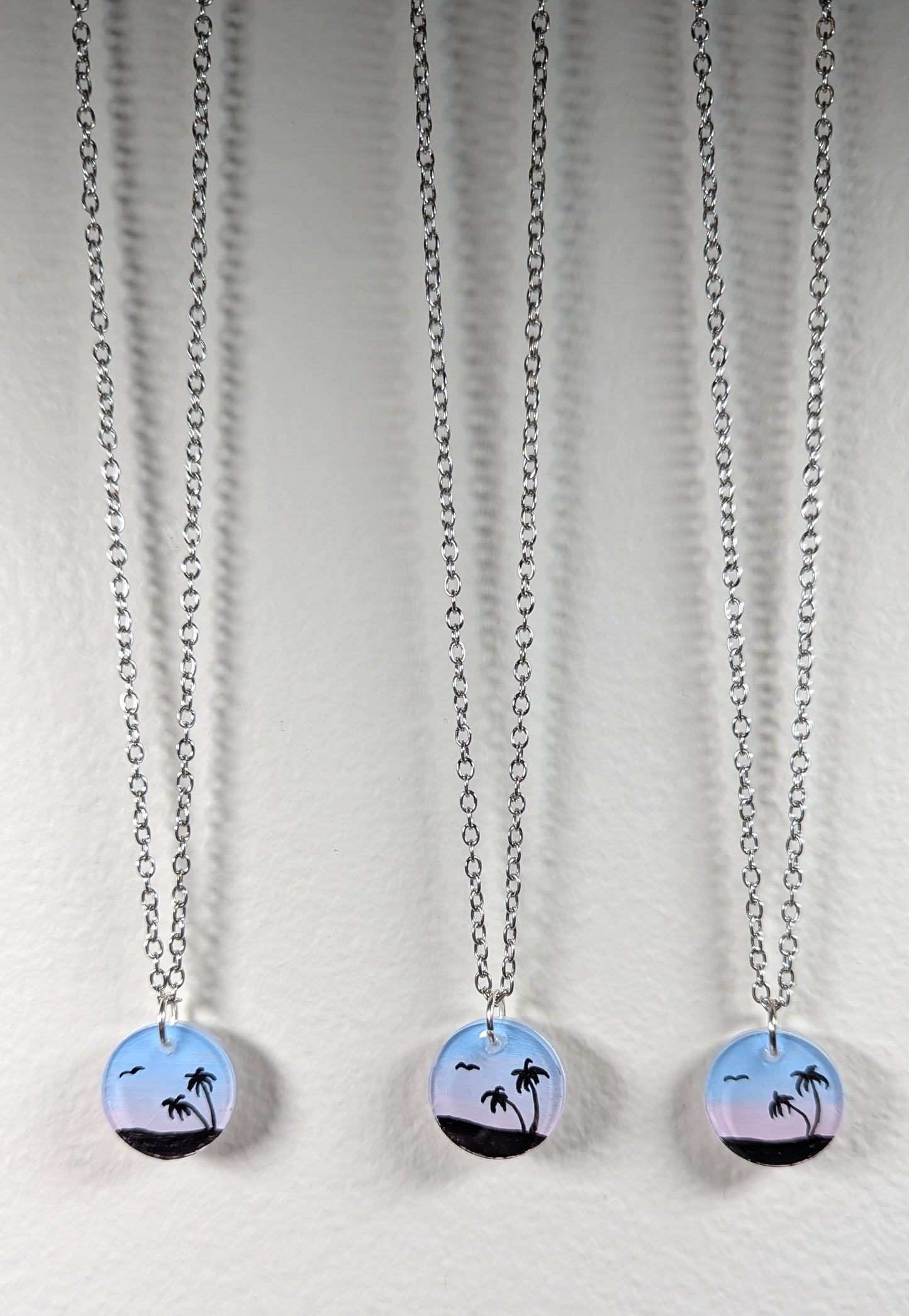 Palm Trees Sunset Silhouette Coin-shaped pendant necklace