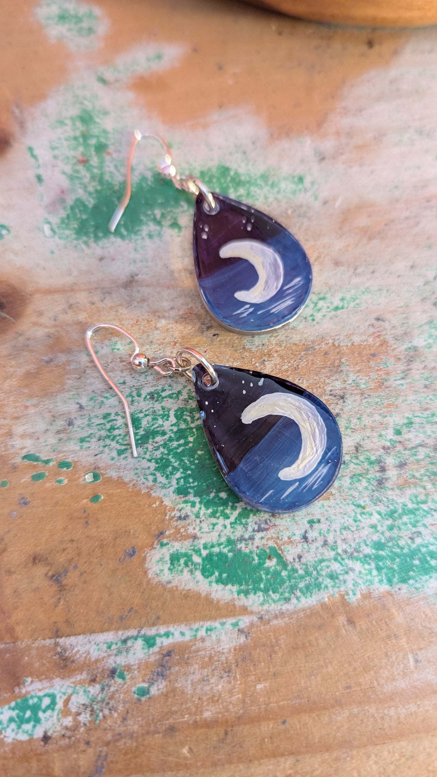 Boho Moon on the Water Teardrop Earrings