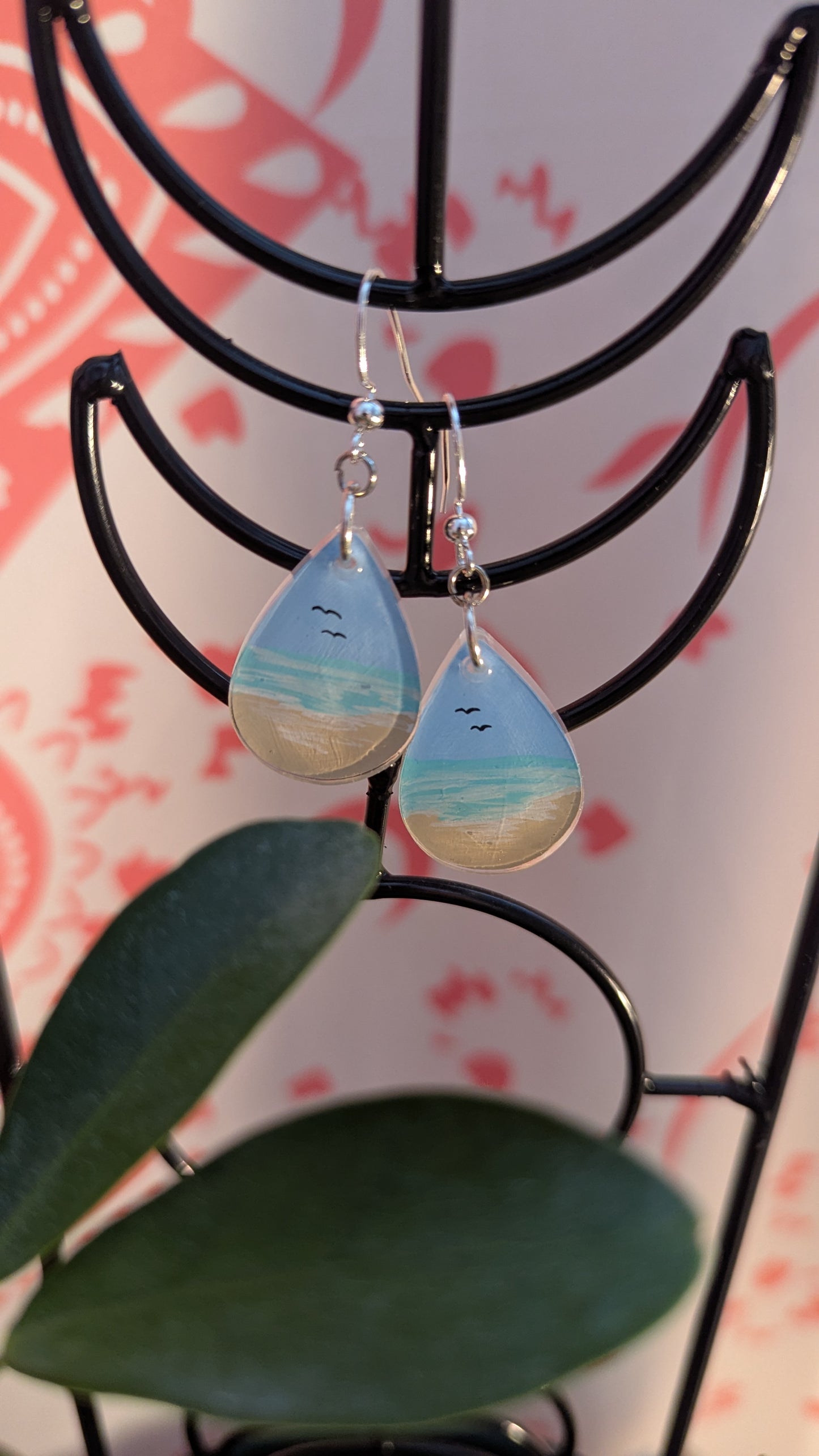 Gentle beach hand painted resin earrings