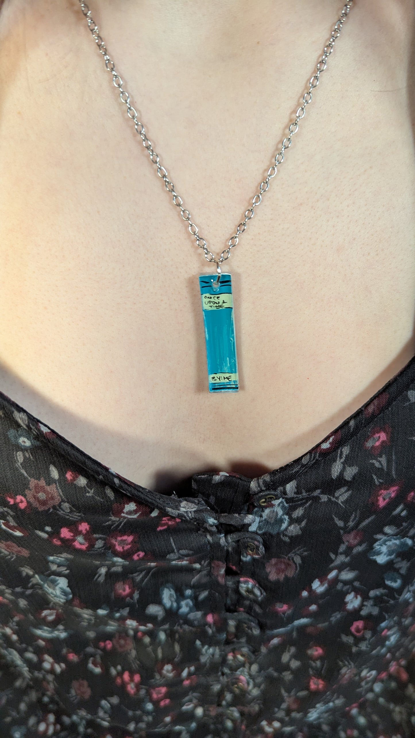 Book spine bookish hand painted necklace