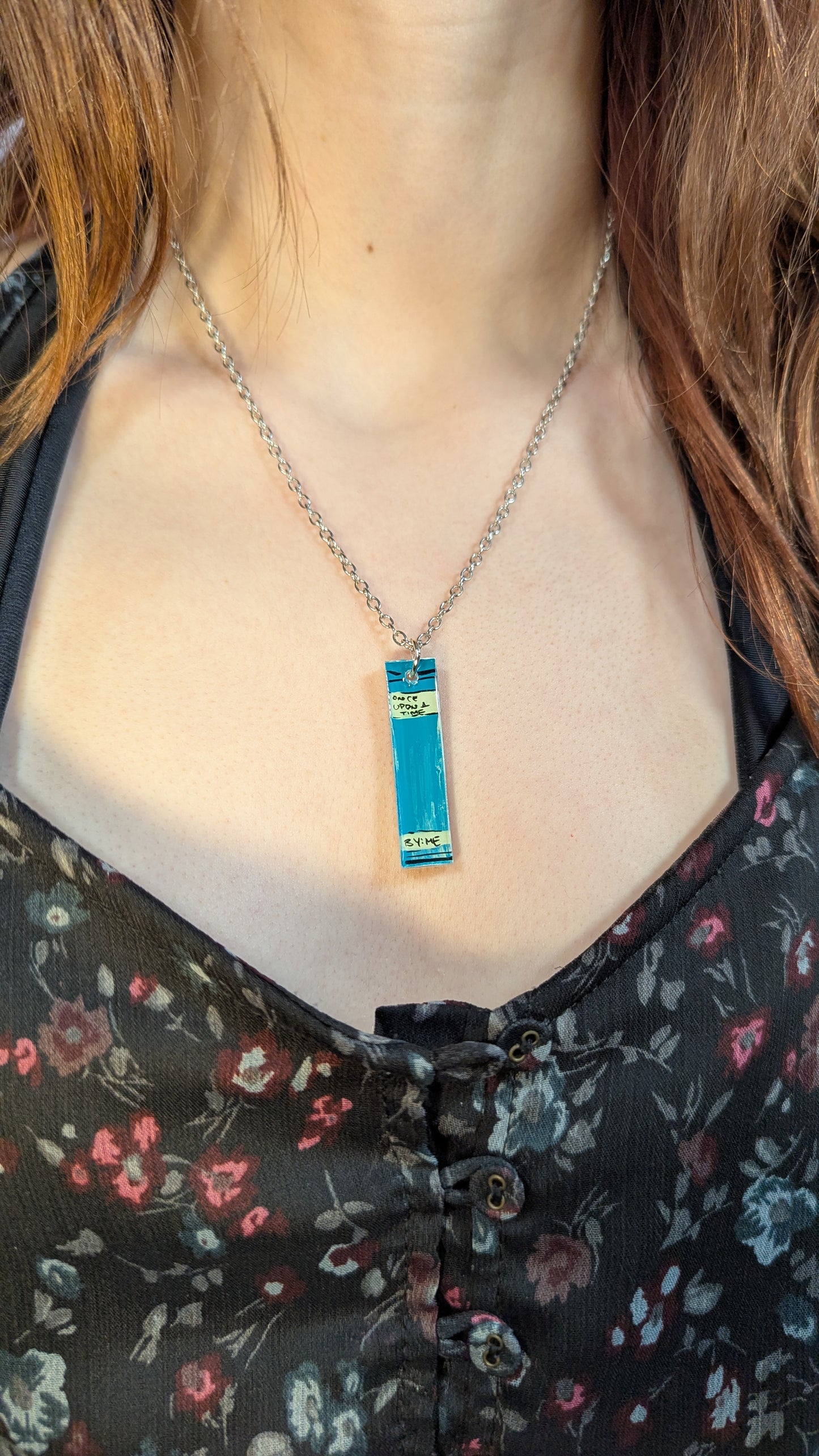 Book spine bookish hand painted necklace