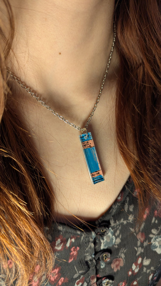 Book spine bookish hand painted necklace
