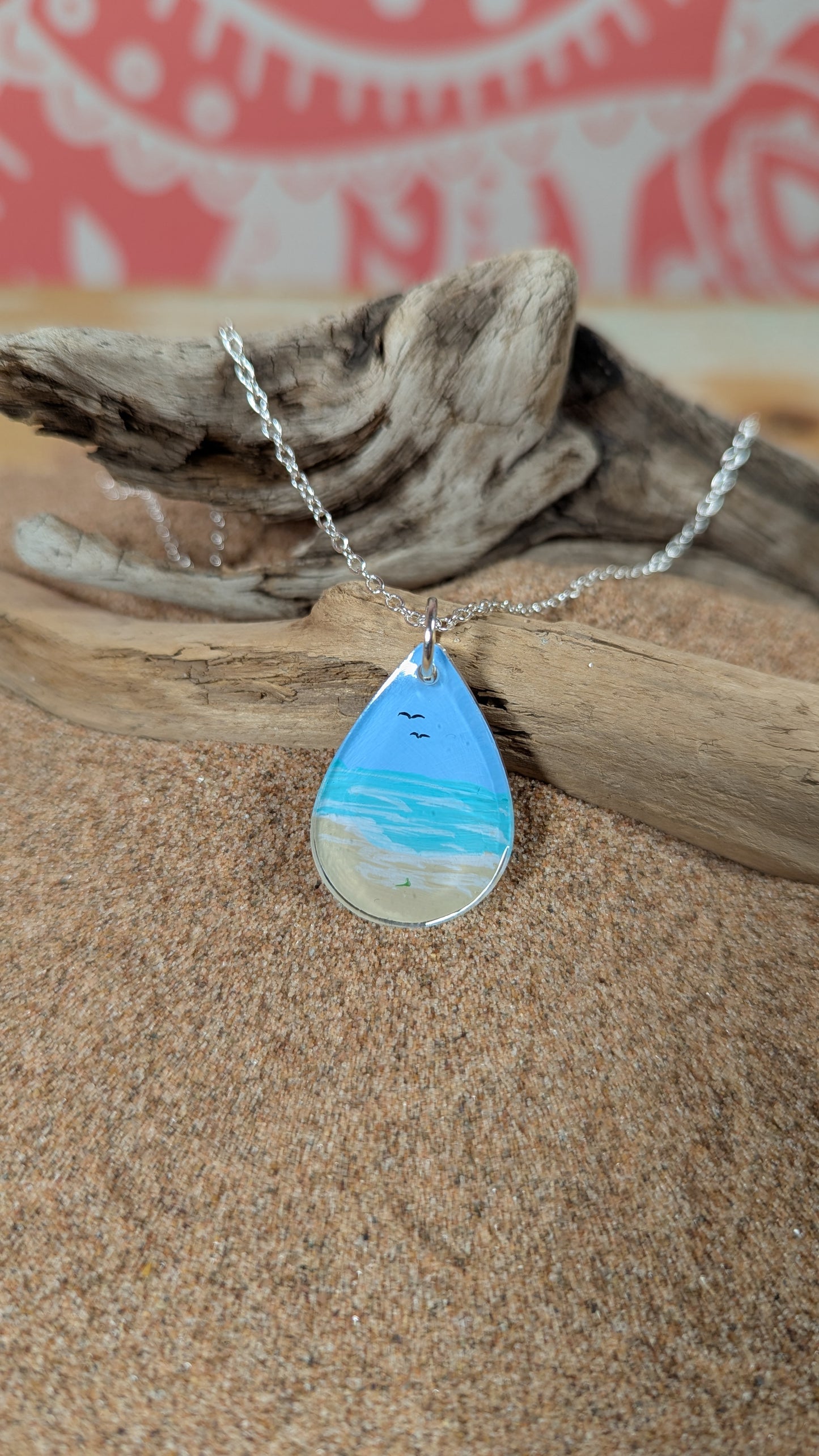 Gentle beach hand painted resin necklace
