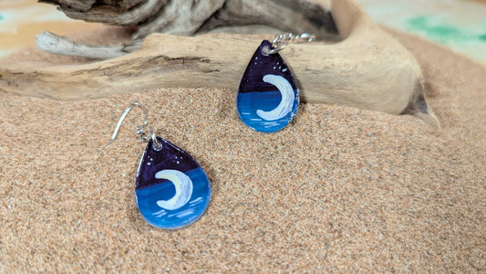 Boho Moon on the Water Teardrop Earrings