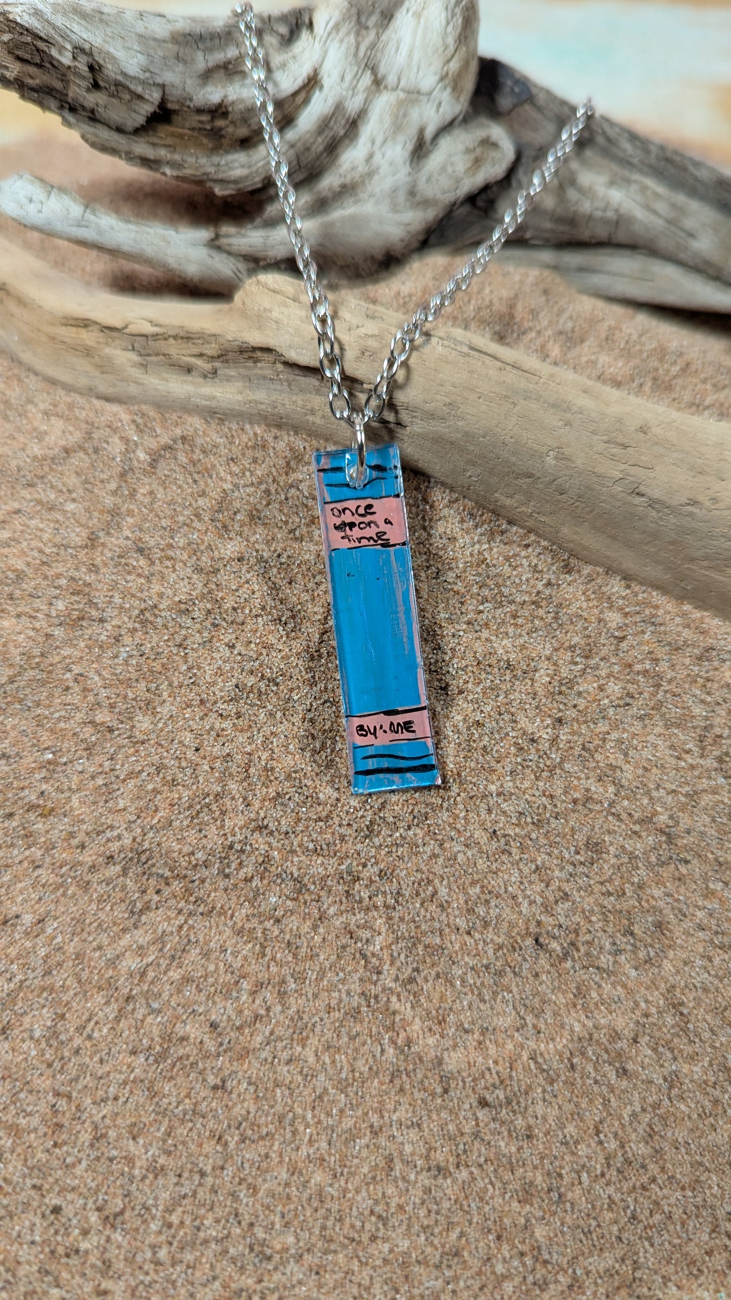 Book spine bookish hand painted necklace