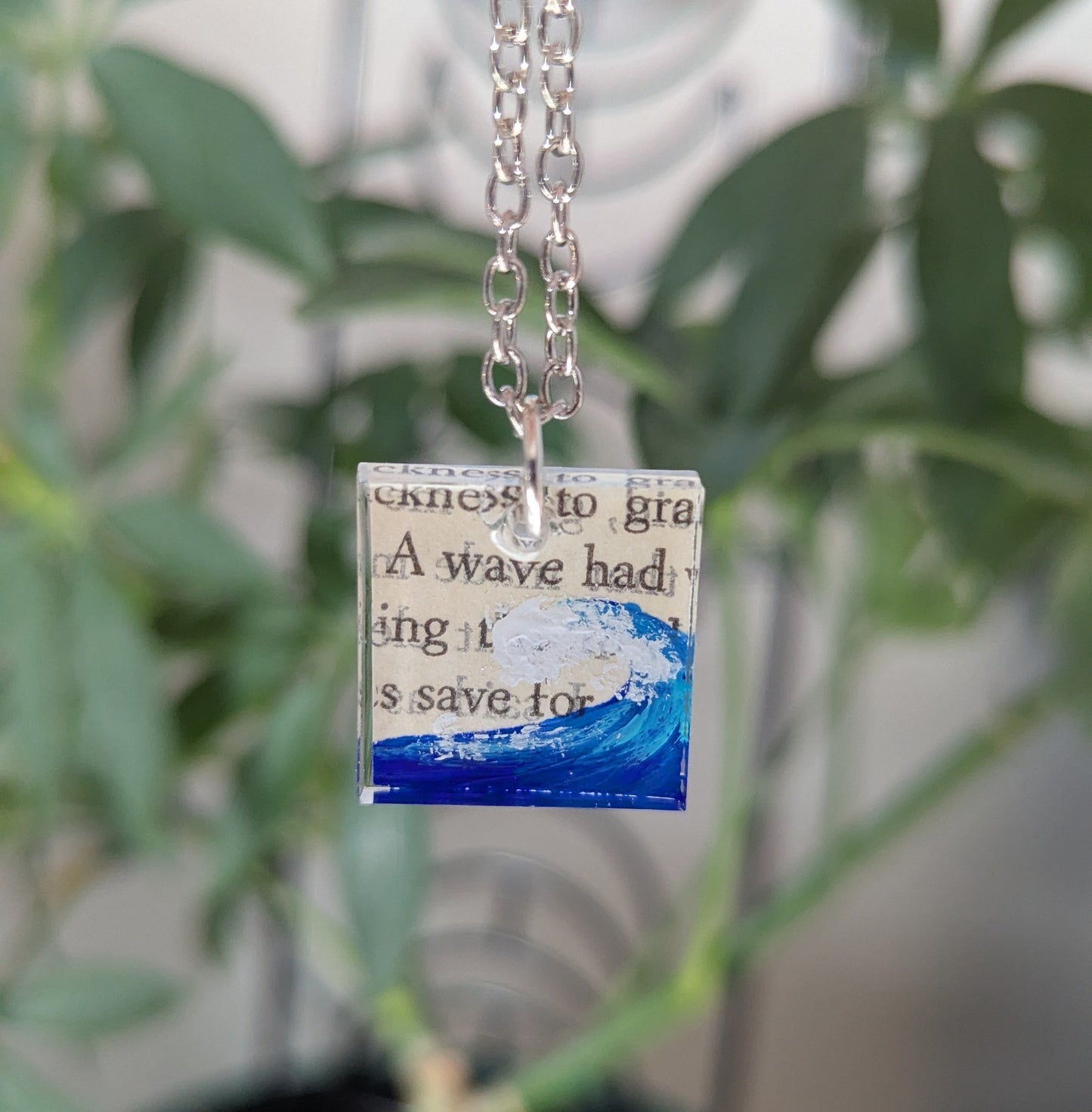 Crashing wave bookish pendant necklace