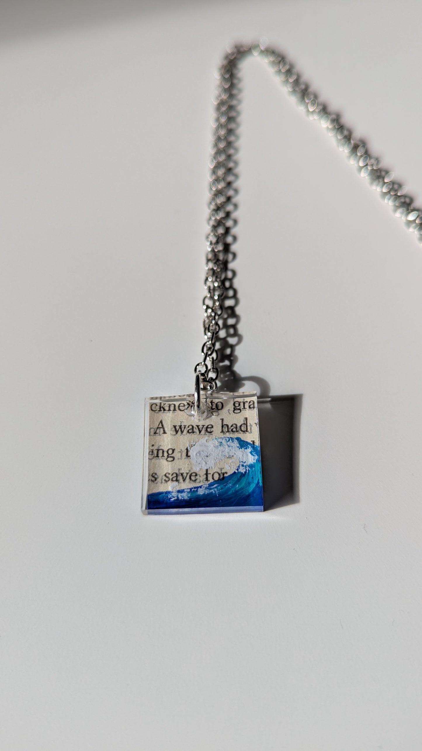 Crashing wave bookish pendant necklace