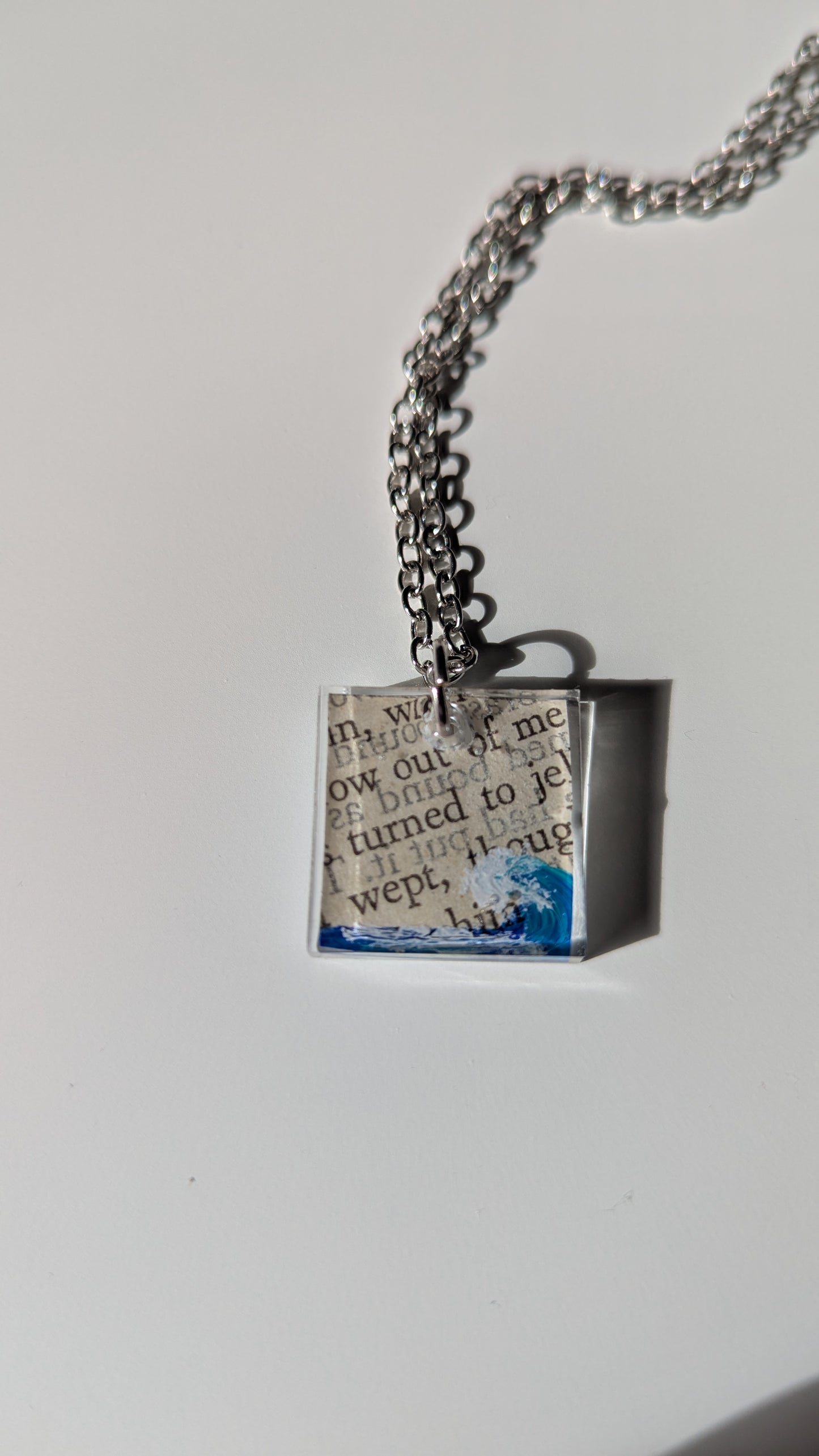 Crashing wave bookish pendant necklace