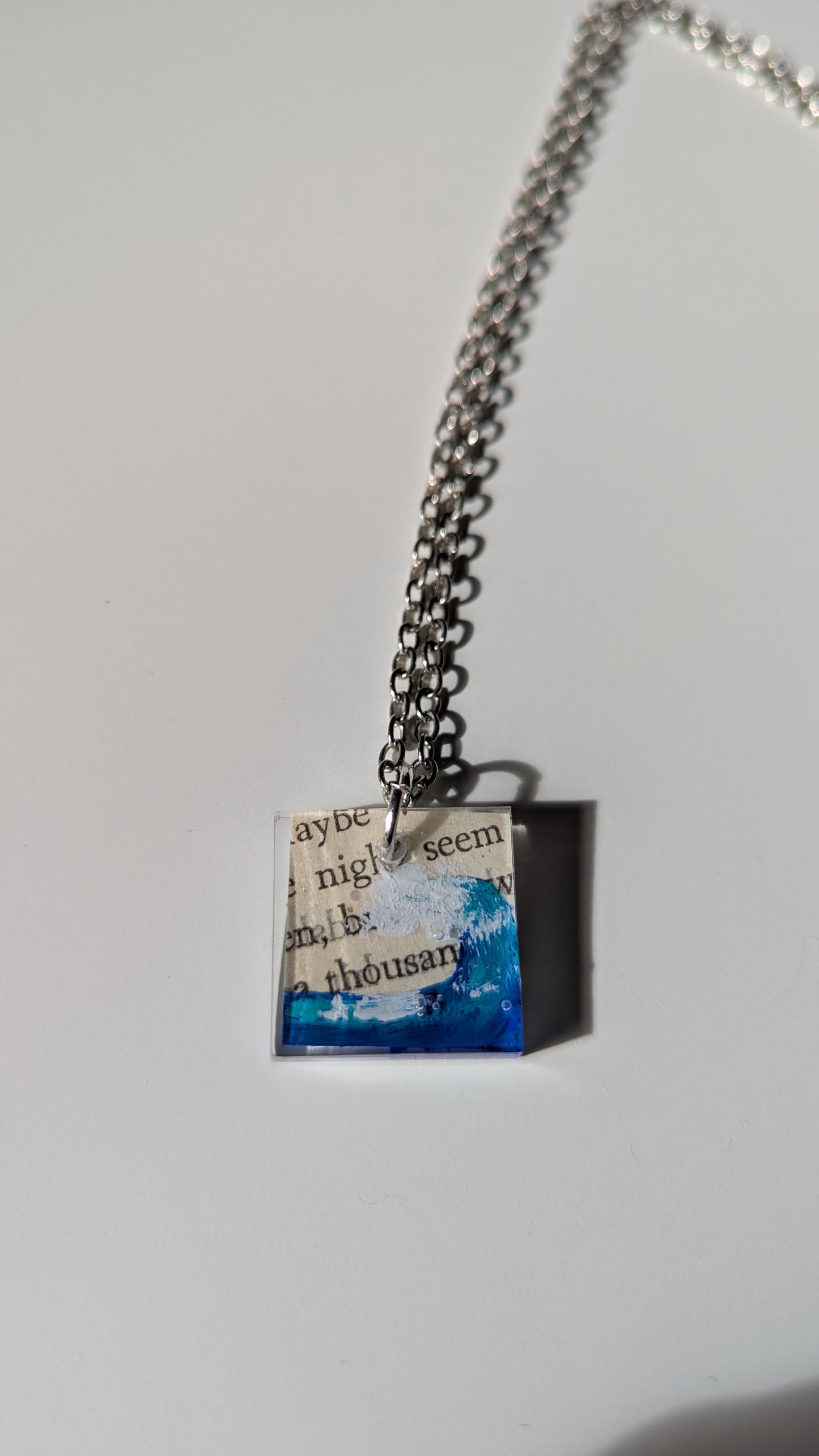 Crashing wave bookish pendant necklace