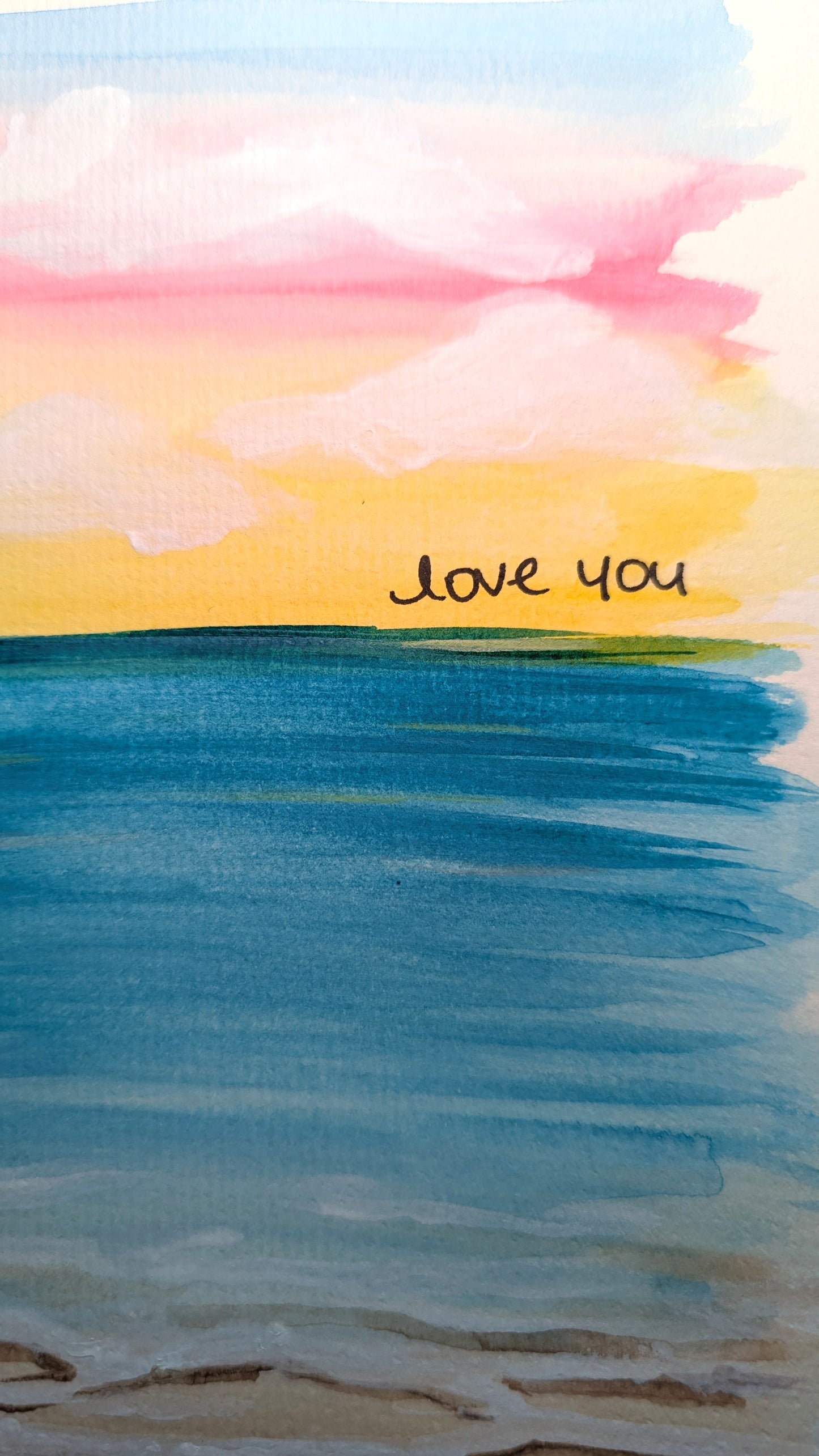 "Love You" Pink and Yellow Sunset Greeting Card