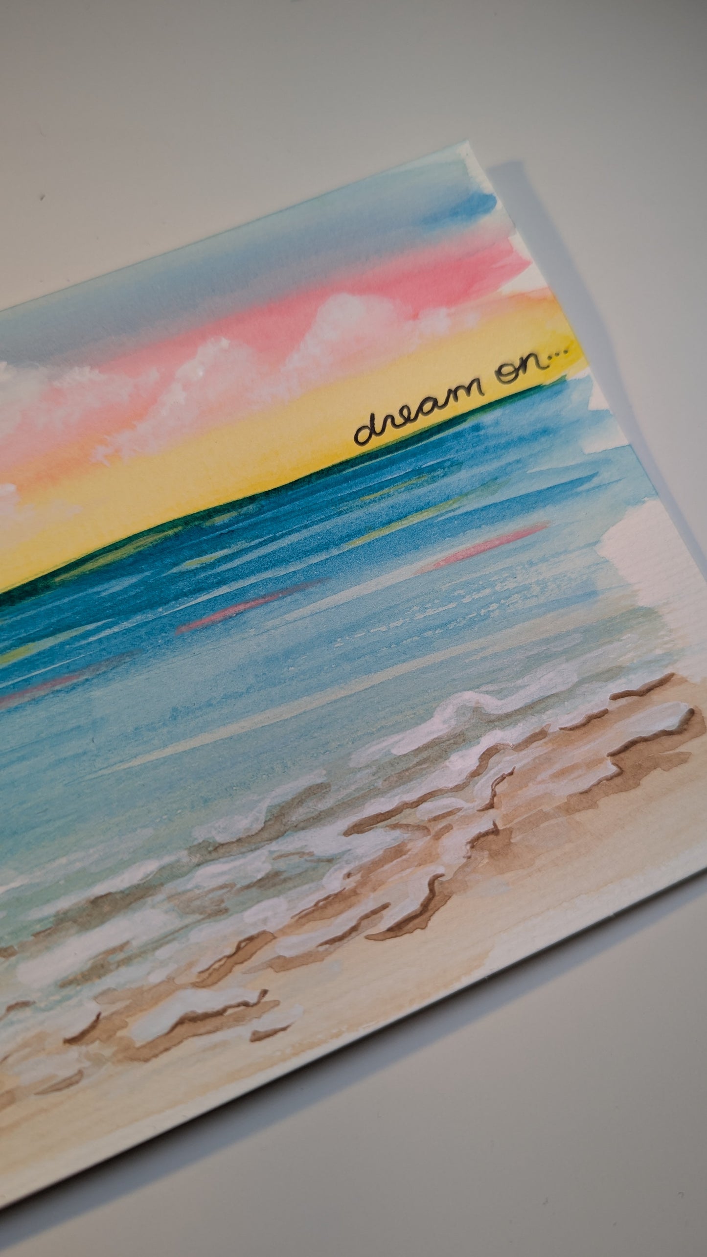 "Dream On" Pink and Yellow Sunset Greeting Card