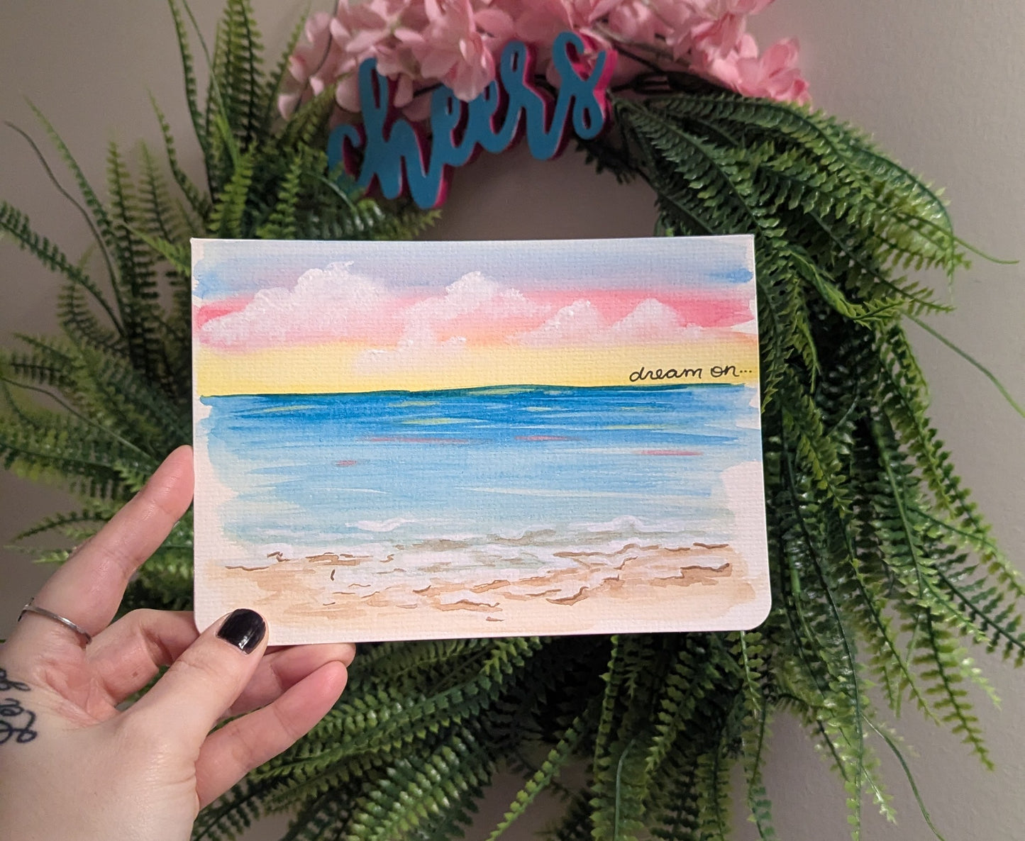 "Dream On" Pink and Yellow Sunset Greeting Card