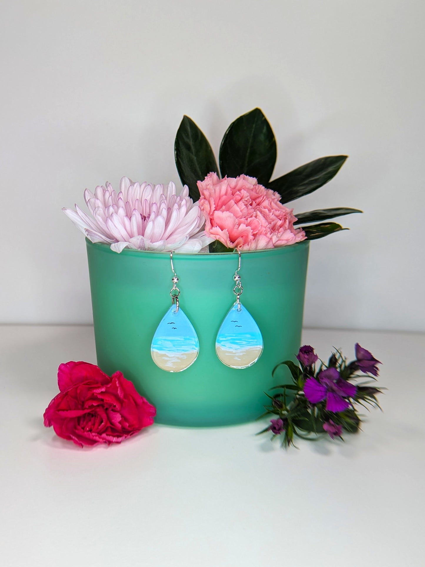 Gentle beach hand painted resin earrings