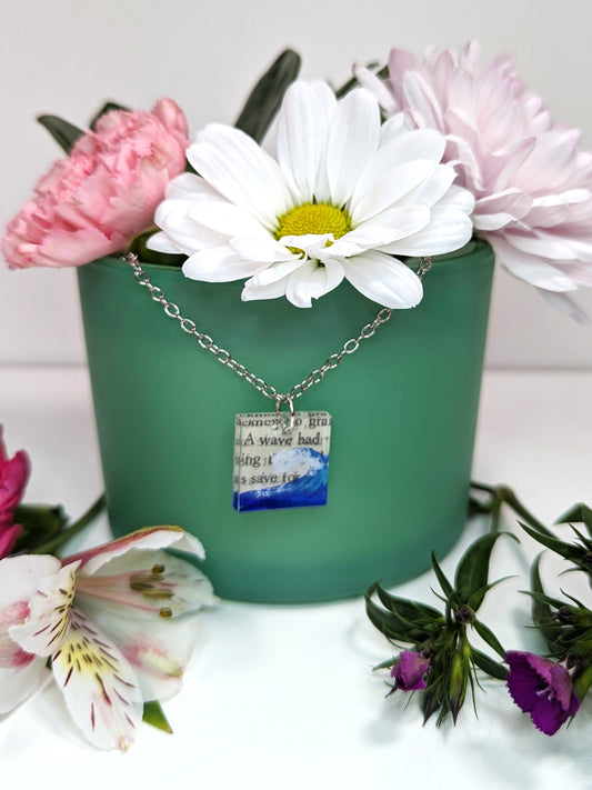 Crashing wave bookish pendant necklace