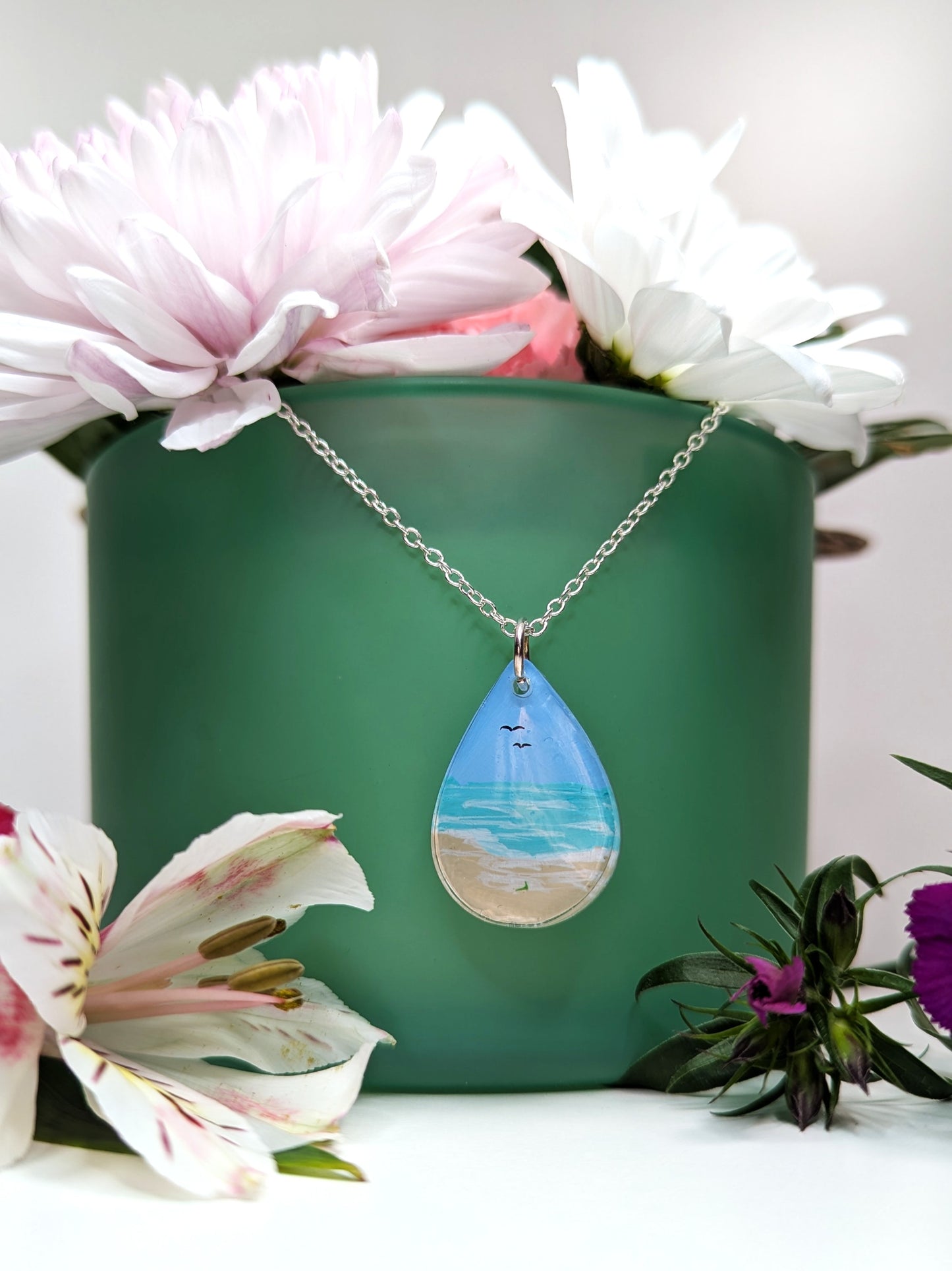 Gentle beach hand painted resin necklace
