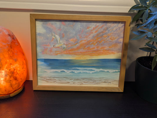 Seagull in the Sunset Watercolor Painting