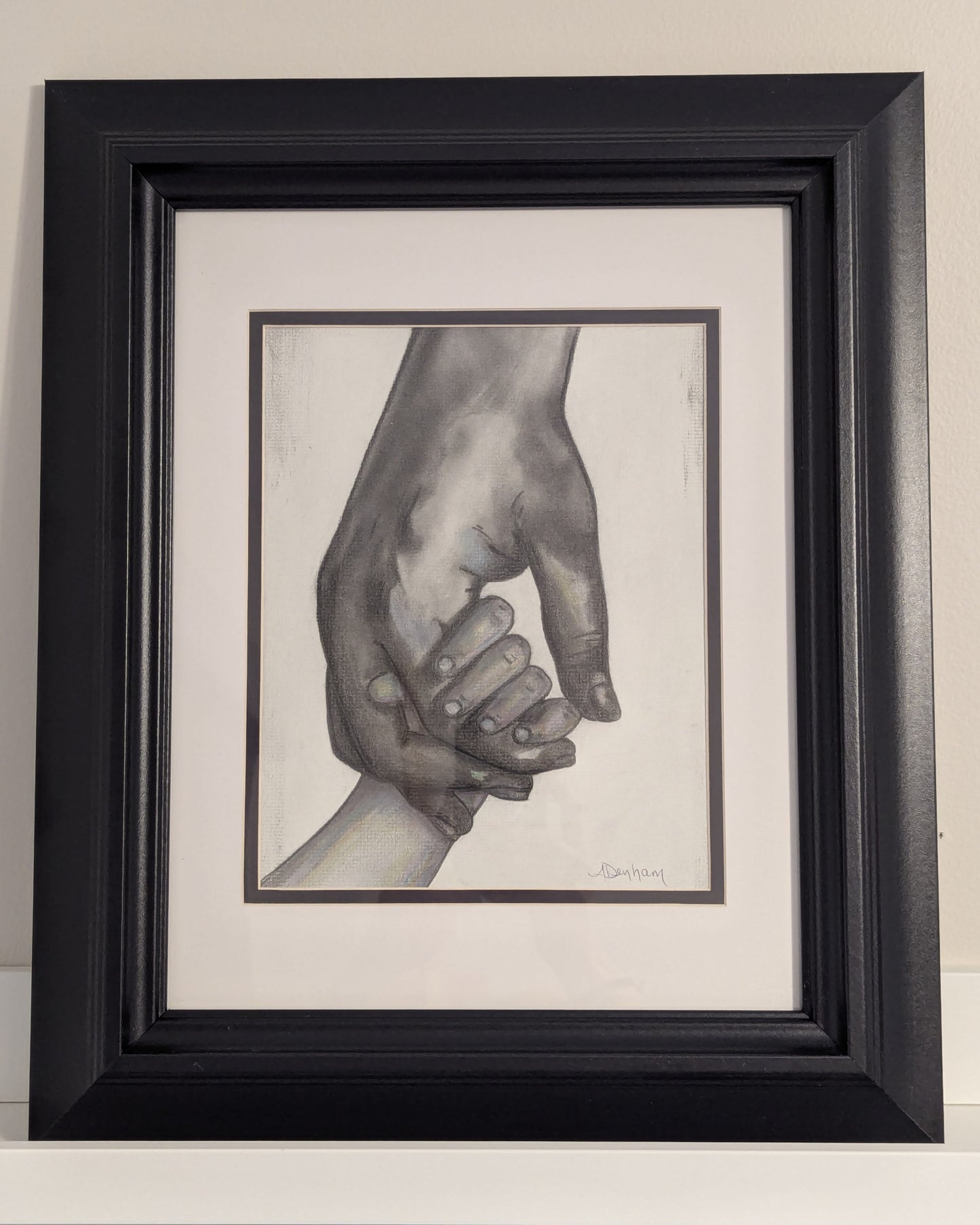 Pieces of Us - Parent and Child Holding Hard Original Charcoal Drawing