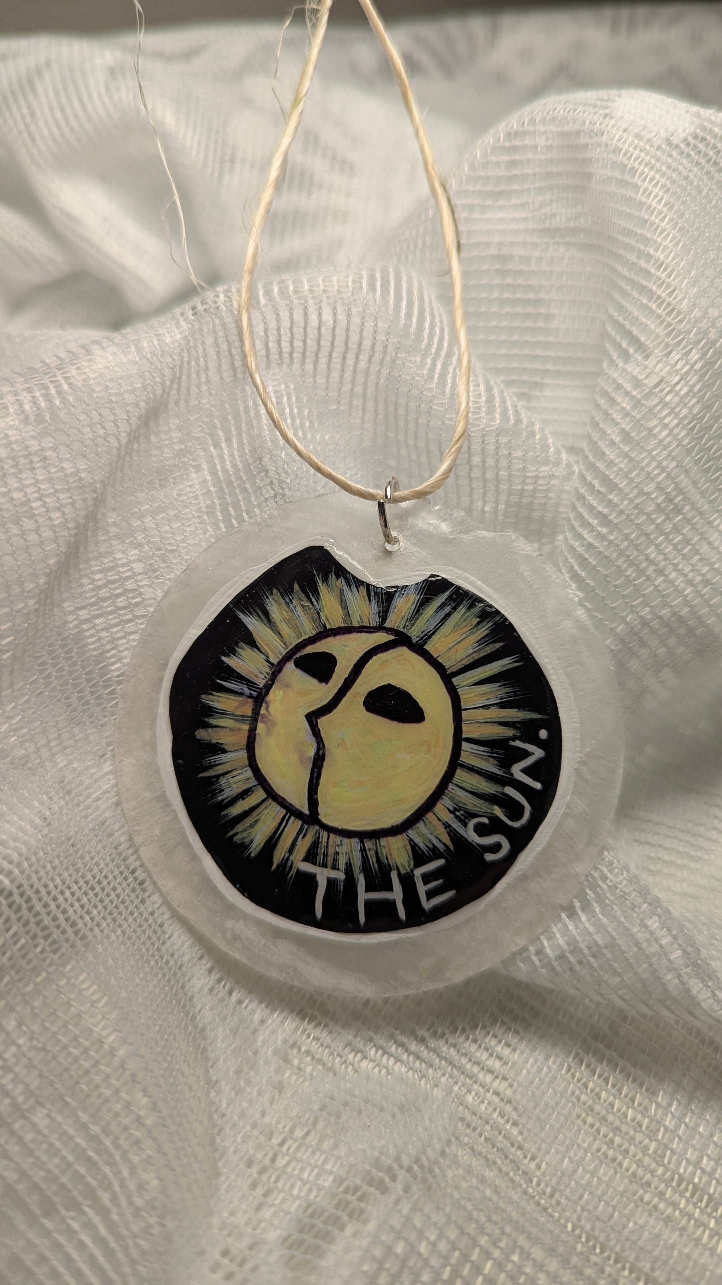 The Sun - Tarot Inspired Ornament, Hand Painted on Shell Disc