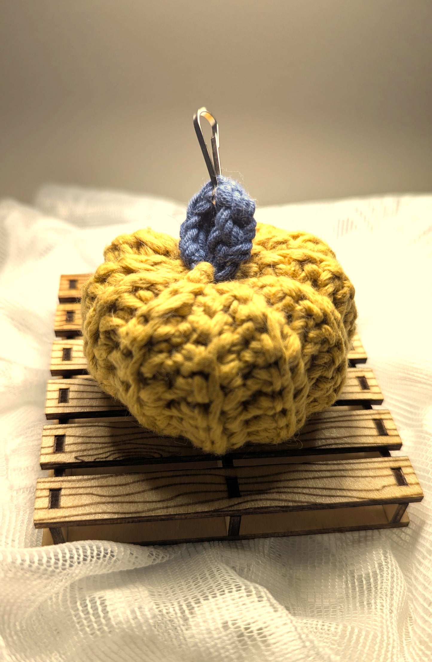 Mustard Pumpkin Keychain with Dark Blue Stem