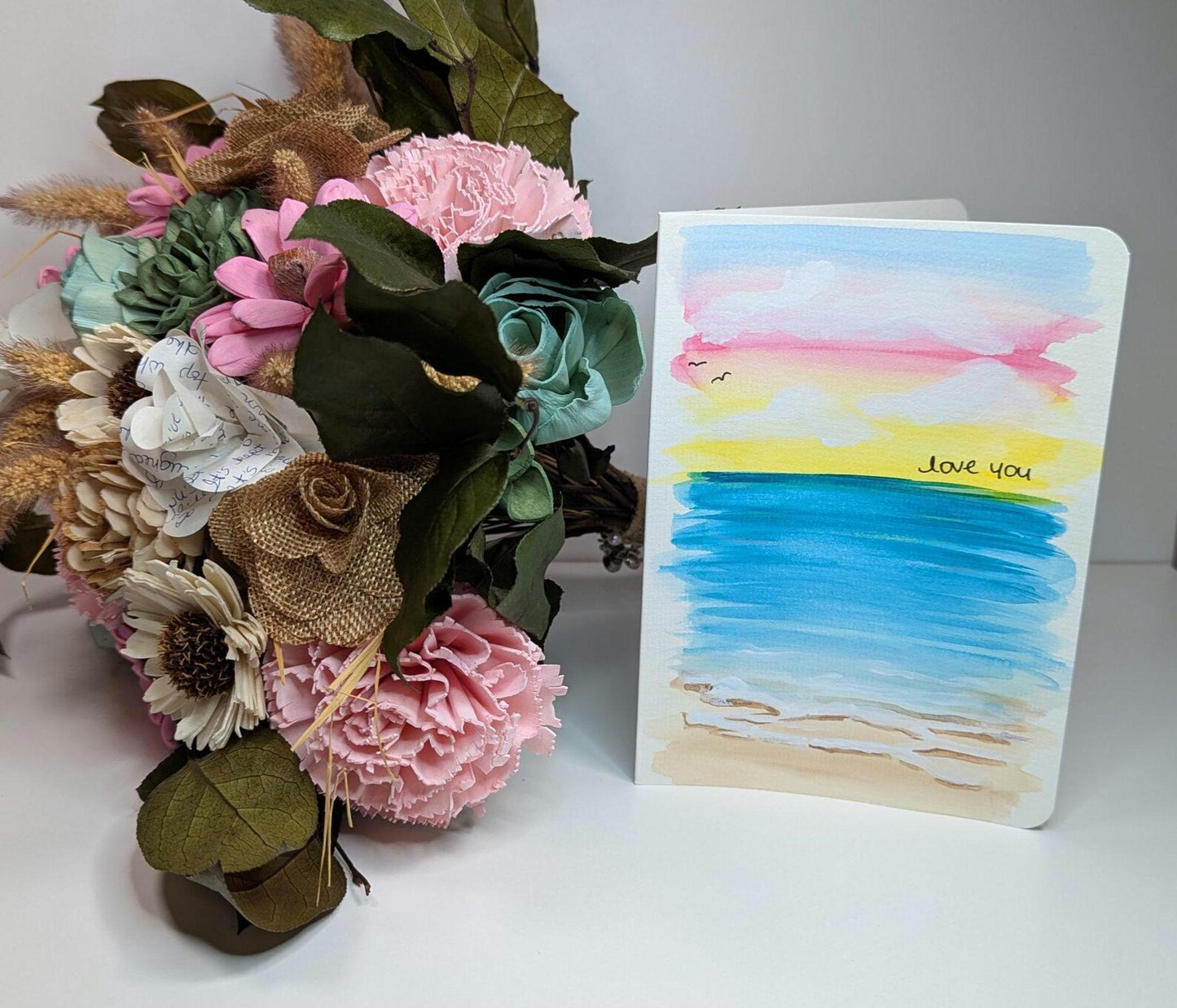 "Love You" Pink and Yellow Sunset Greeting Card