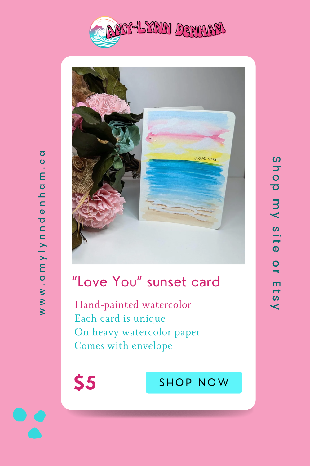 "Love You" Pink and Yellow Sunset Greeting Card